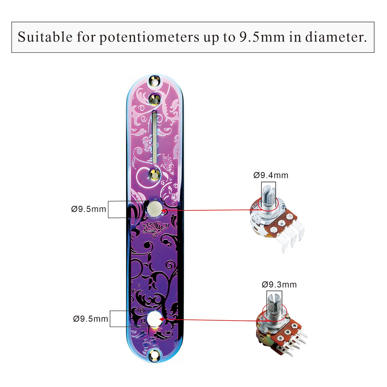 OVSAL Stainless Steel Engraved Telecaster Control Plate 2-Hole Mount 9.5mm (3/8″) CNC Electric Guitar Control Plate Compatible with Most Fender Tele Style Guitar Replacement Parts(Purple)