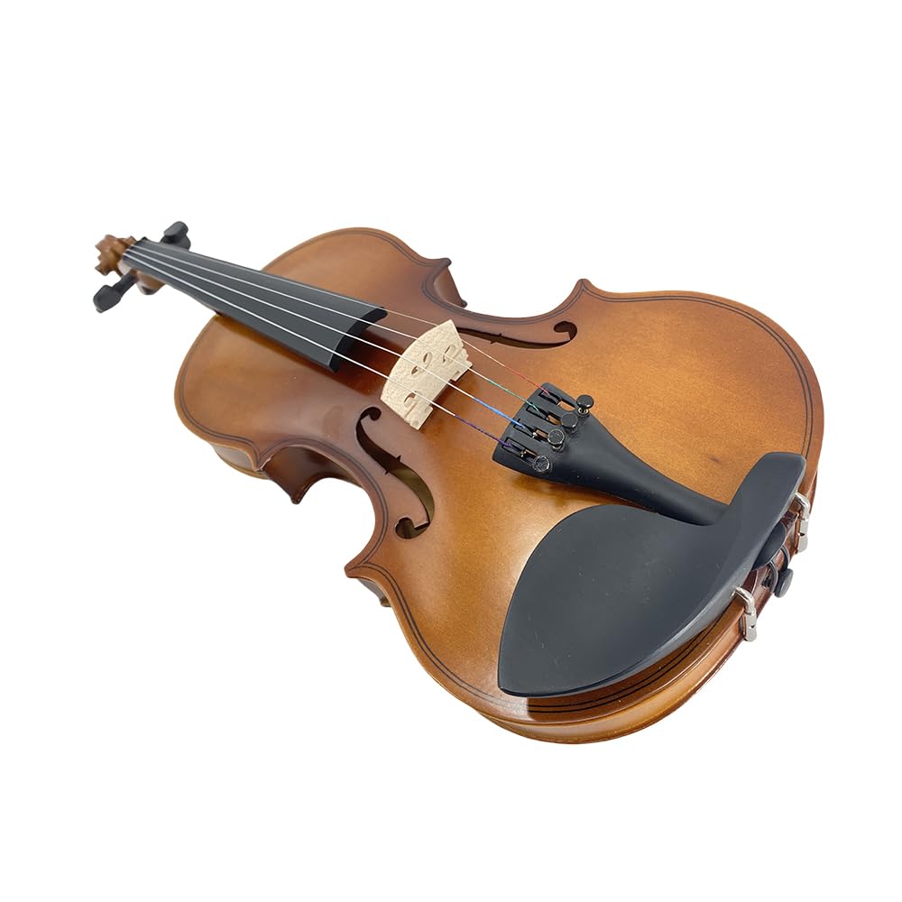 Vetimobato Handmade 4/4 Full Size Violin Set – Solid Flame Maple Back & Sides Spruce Top Ebony Fittings Complete Kit with Case Bow Shoulder Rest Strings for Beginners (Matte Open Box, 4/4)