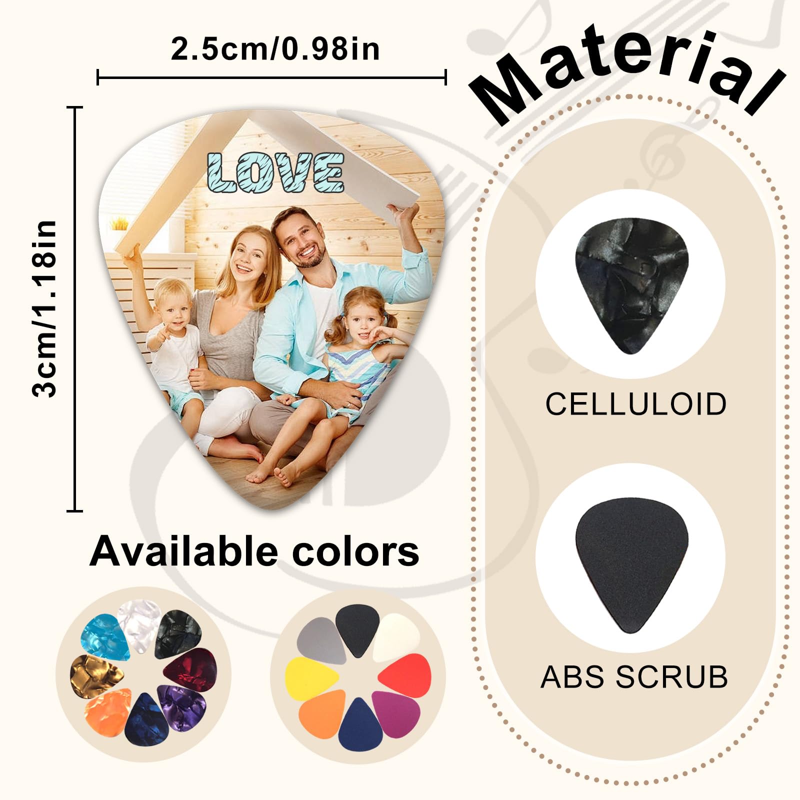 Custom Guitar Picks 6 Pack, Personalized Guitar Picks Double-Sided Printing, Design Your Own Customized plectrum for Electric Guitar, Bass, Ukulele Accessories Gifts for Men Women (0.71mm)
