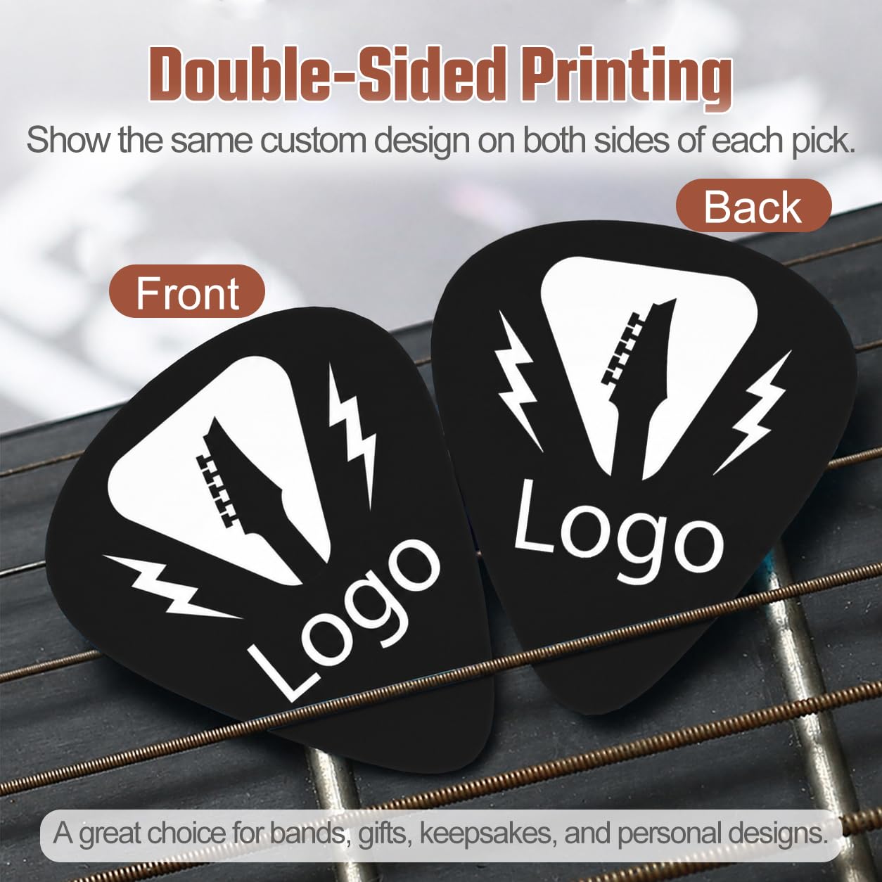Custom Guitar Picks, Personalized Photo Text Picks, 12 Pack, 3 Thicknesses