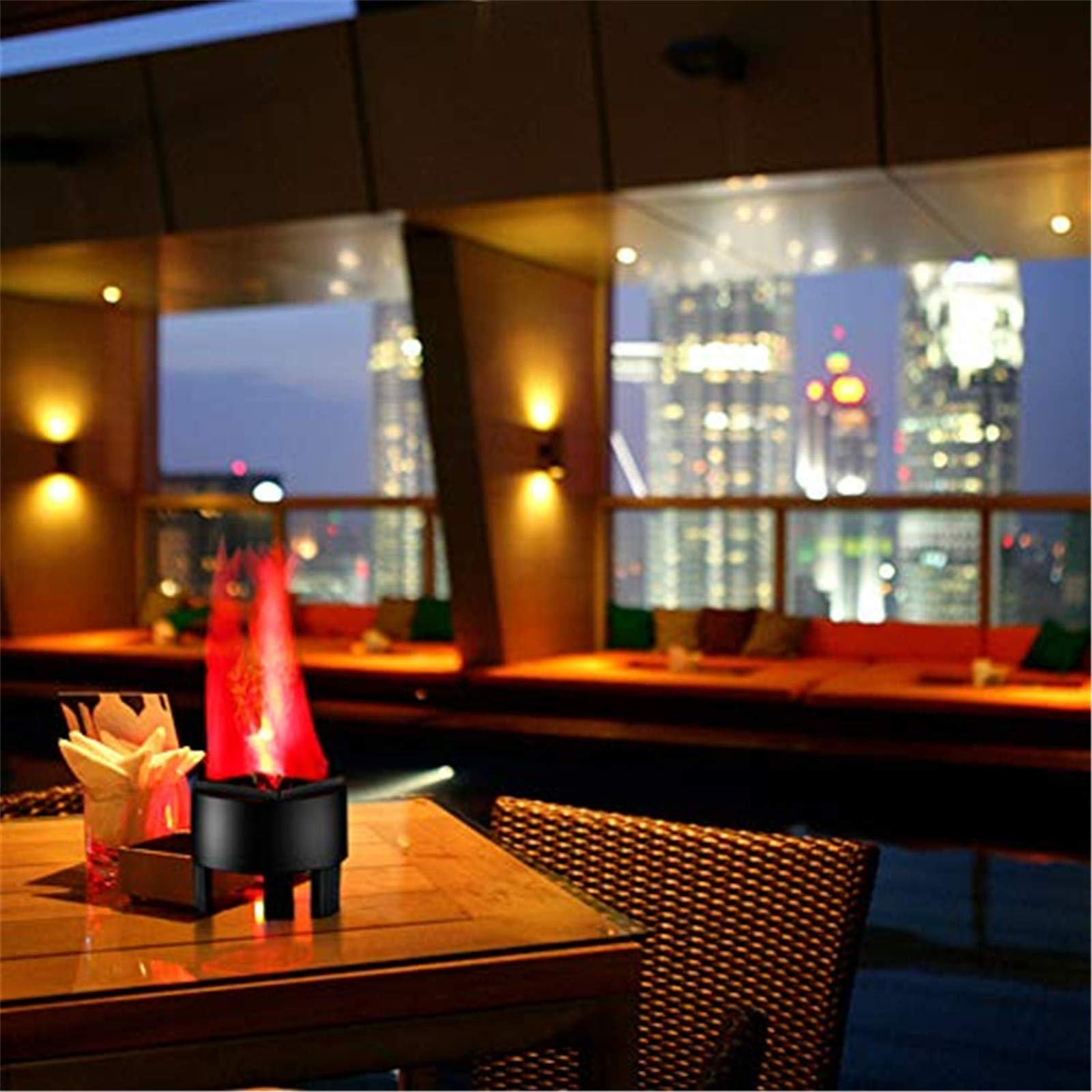 Electronic LED Fake Fire Flame Simulated Flame Effect Light No Heat Base Support Halloween Artificial Flame 3D Campfire Centerpiece for Christmas, Festival Night Clubs (3D Triangle Flame Hanging)