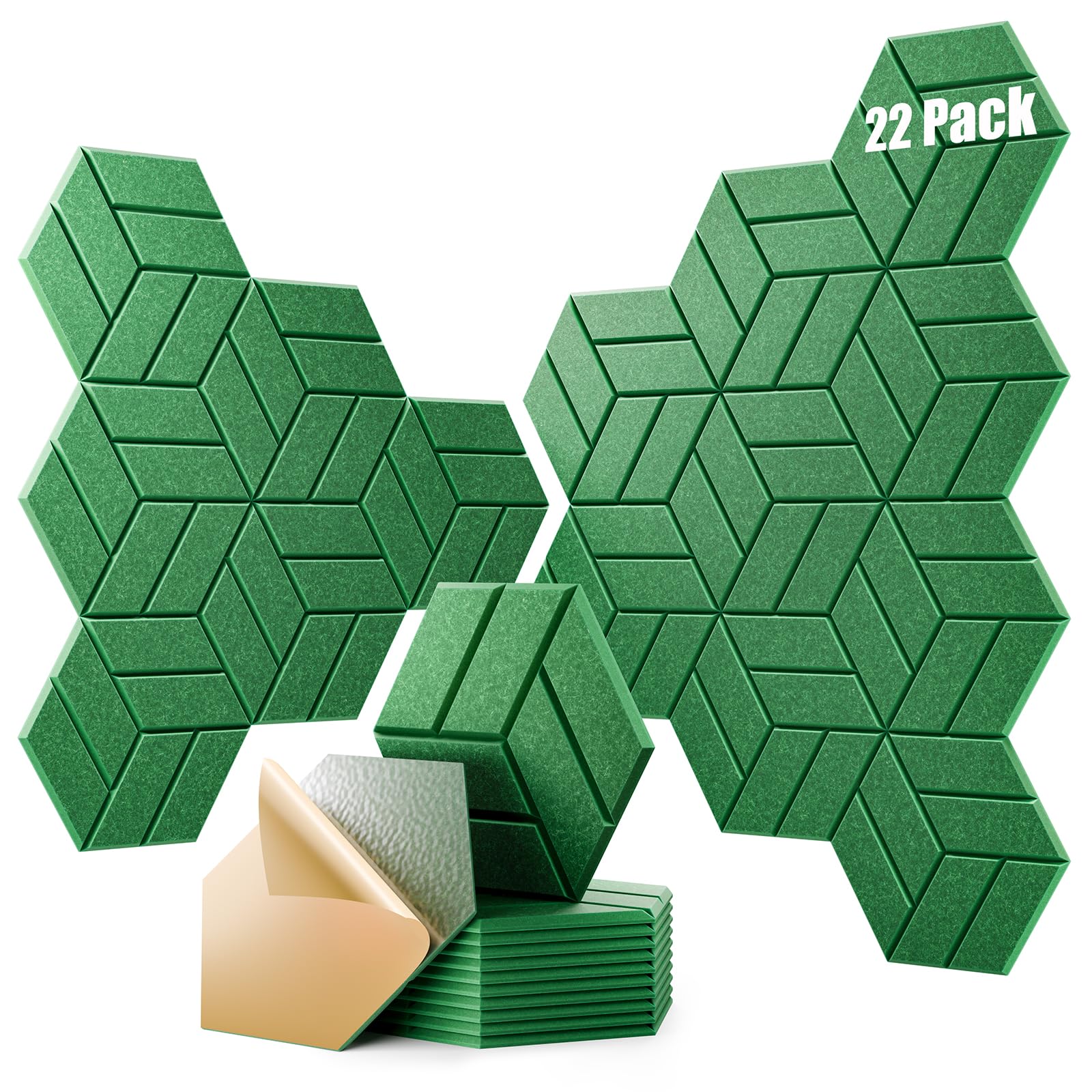 OTUOER 22Pcs Acoustic Panels with Self-adhesive, 12″X 10″X 0.4″ Sound Proof Foam Panels for Walls, Hexagonal Soundproof Wall Panels High Density, Sound Panels for Home Studio Office (Forest Green)