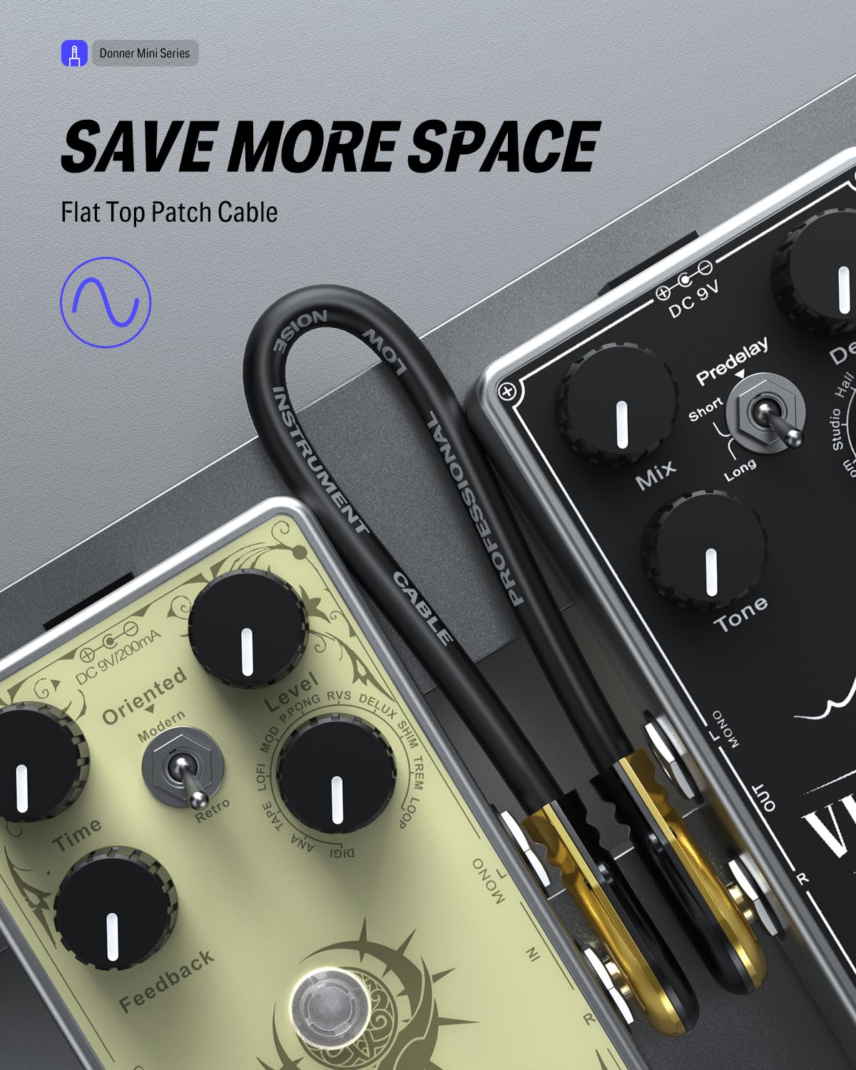 Donner Guitar Patch Cables Right Angle 12 Inch 30cm 1/4 Instrument Cables for Effect Pedals 6 Pack