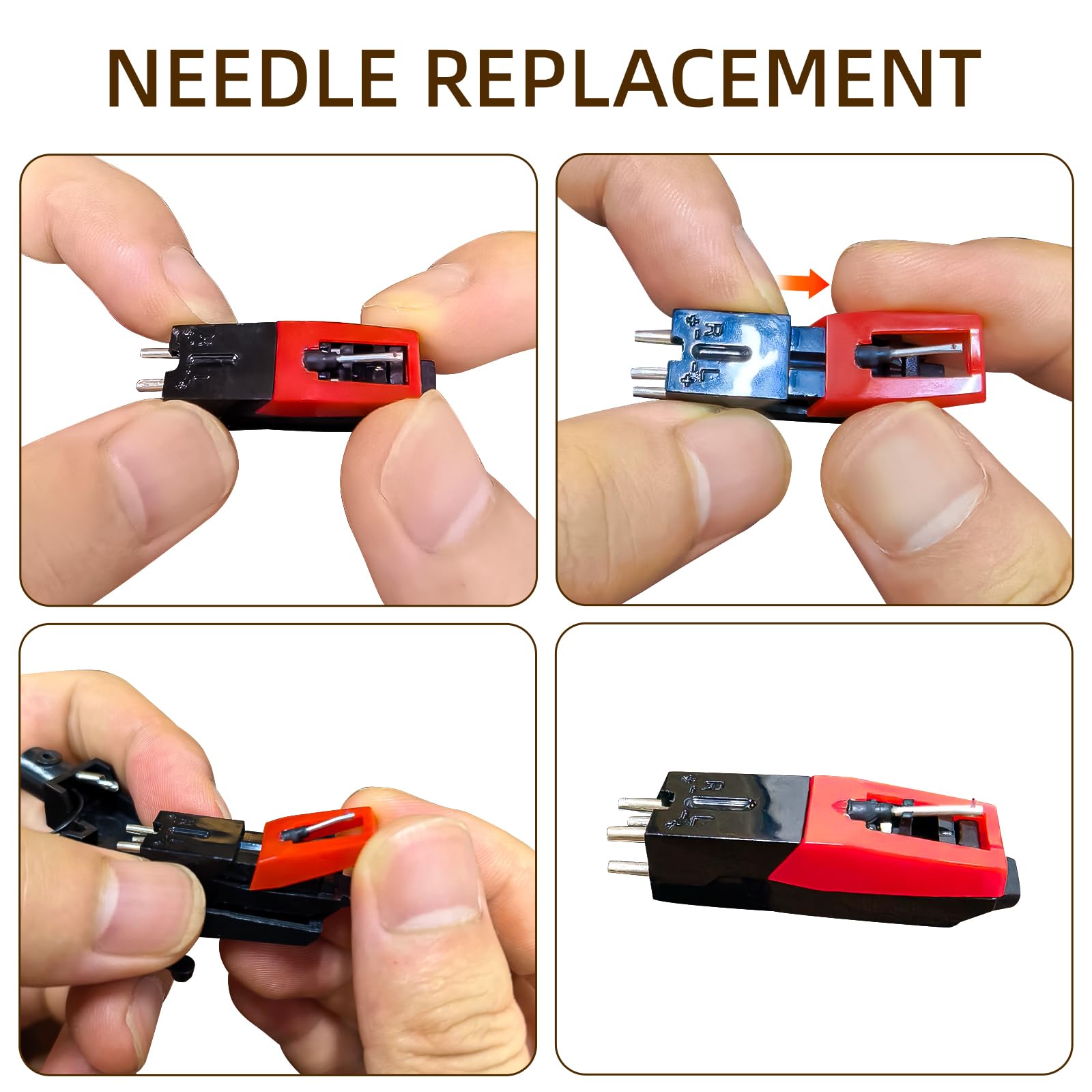 3 Pack Ruby Record Player Needles, Replacement for Crosley Victrola ION Jenson Boytone Turntables, with Stylus Cleaner Brush (Red)