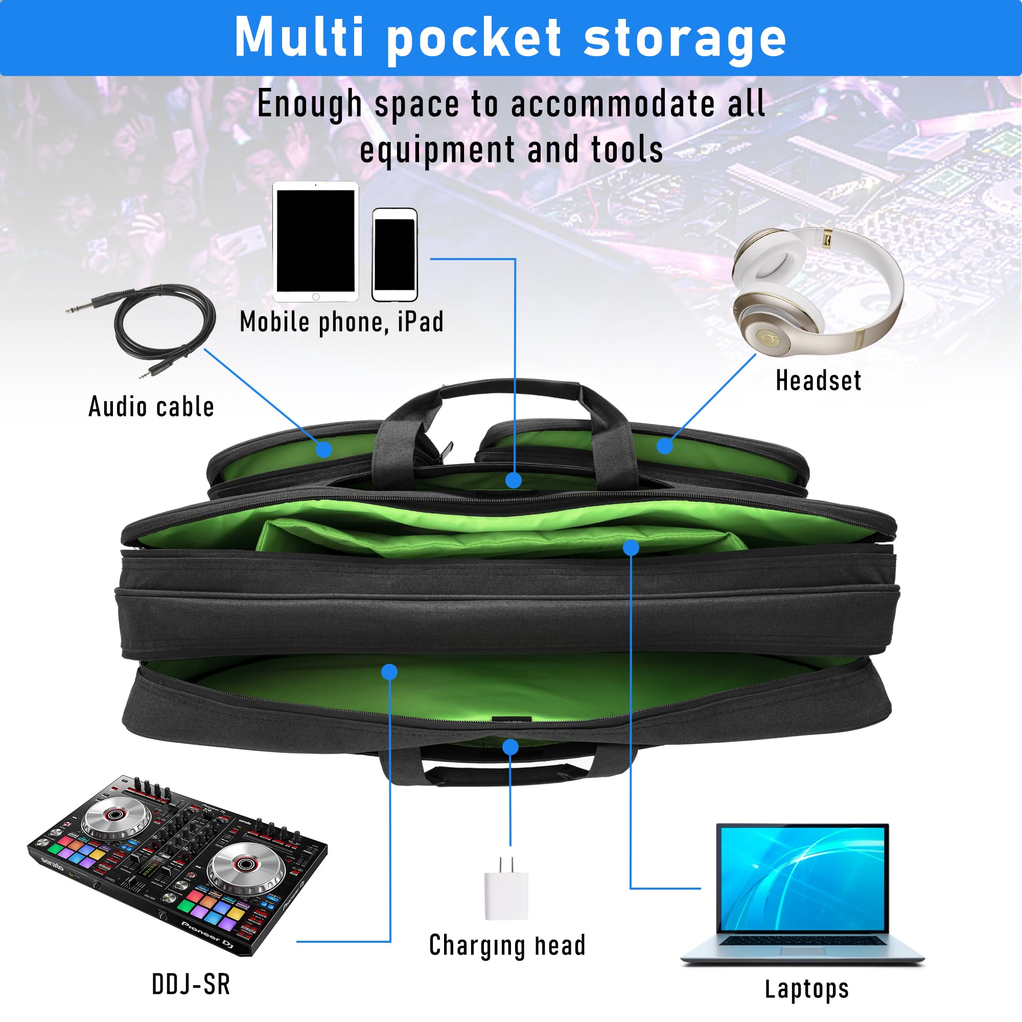 AKOZLIN Multi-layer Controller Gig Bag Padded Mixer Carry Case Fits for Pioneer DDJ SR SR2 RR Denon MC4000 Numark NVII Mixtrack Pro 3 NV Platinum Controller