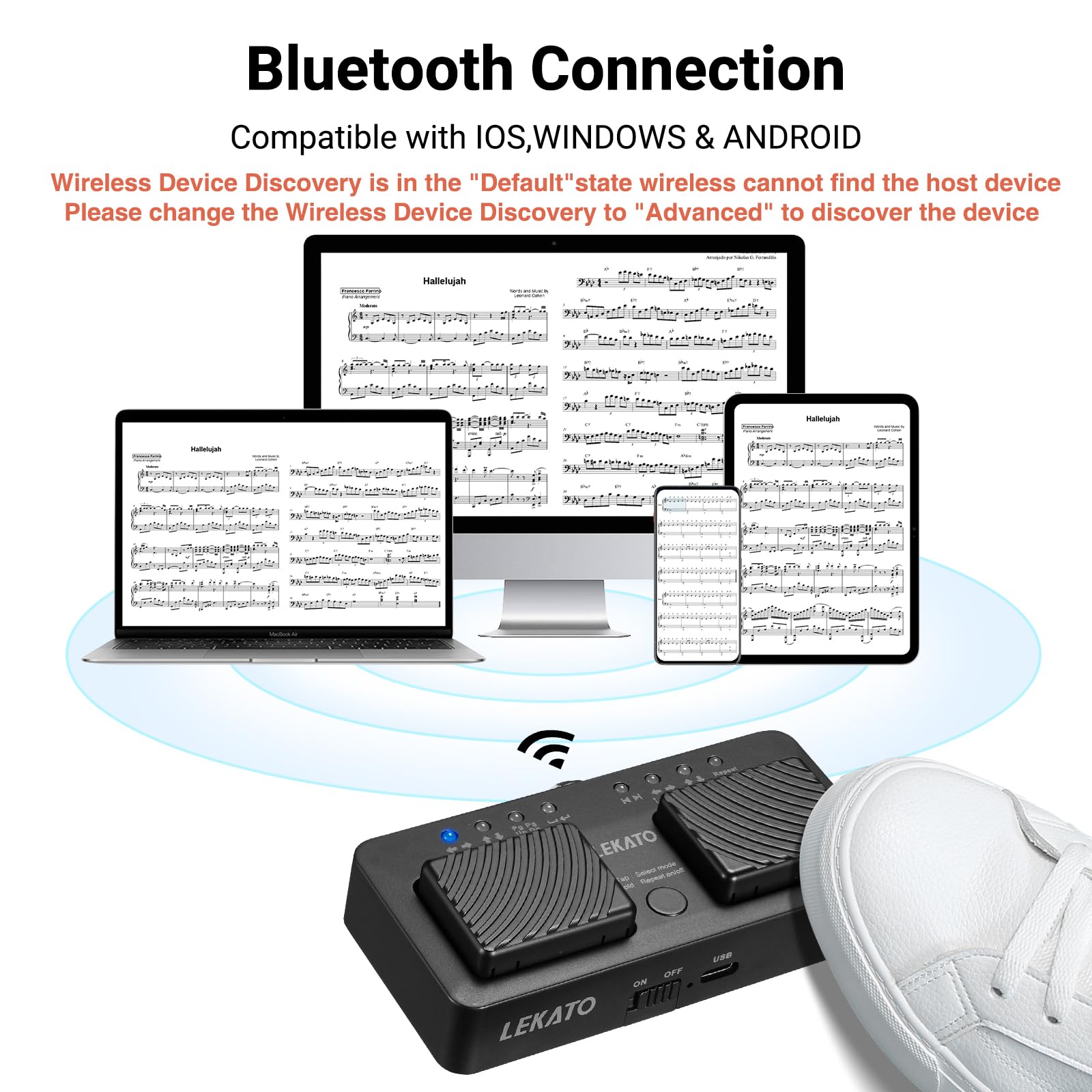 LEKATO Mini Wireless Bluetooth Page Turner Pedal, 7 Page Turning Modes