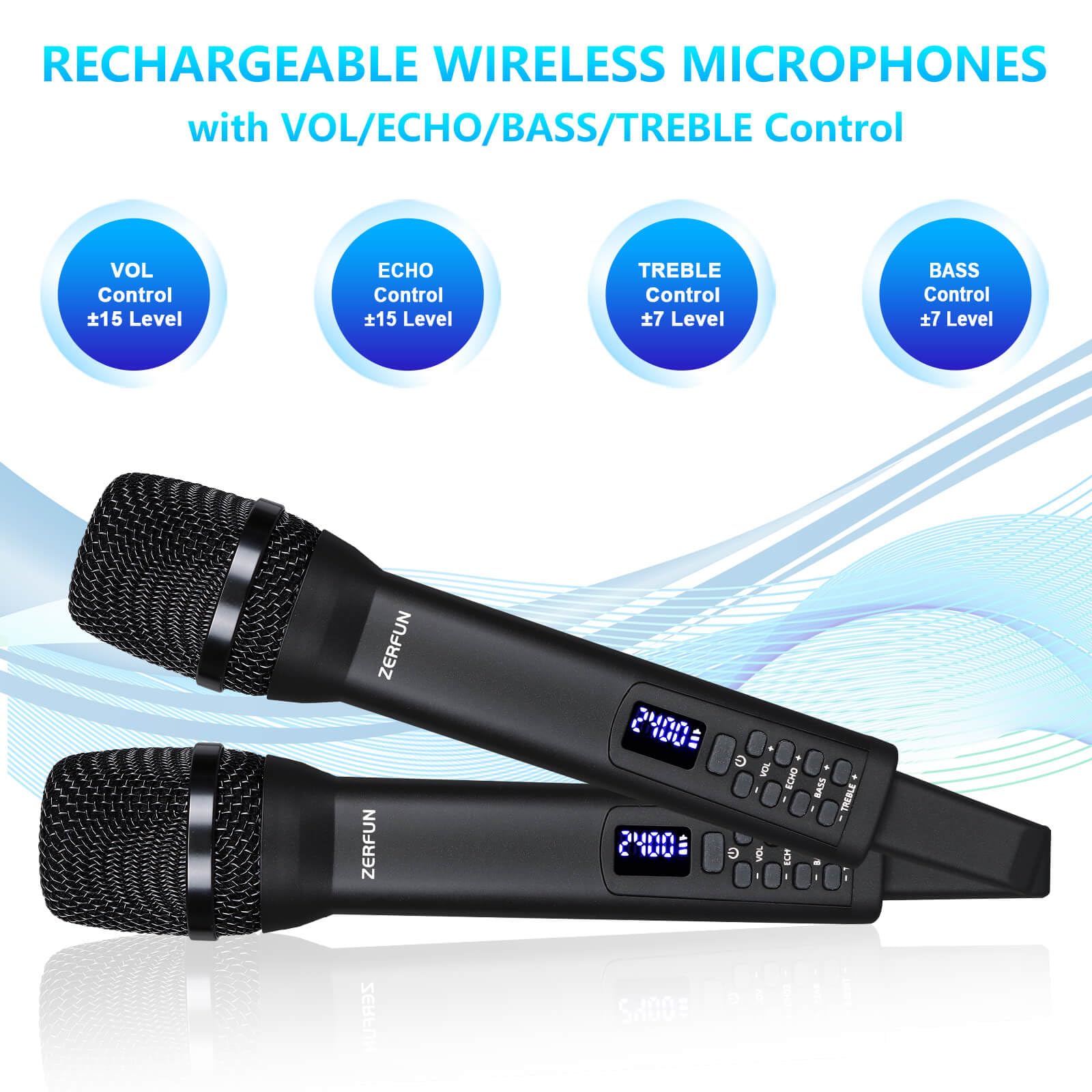 ZERFUN Dual Rechargeable Wireless Microphones, Black