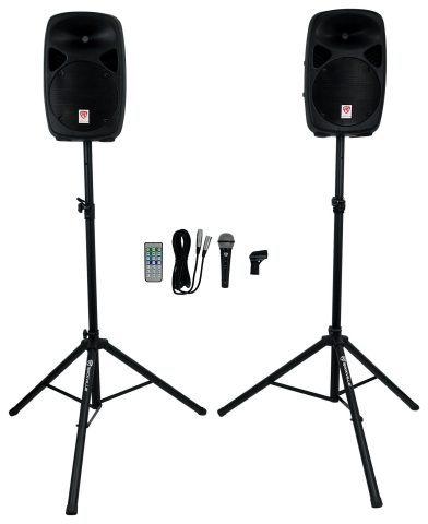 Rockville RPG102K Dual 10″ Powered PA Speaker Package, Mic, Stands, Cables