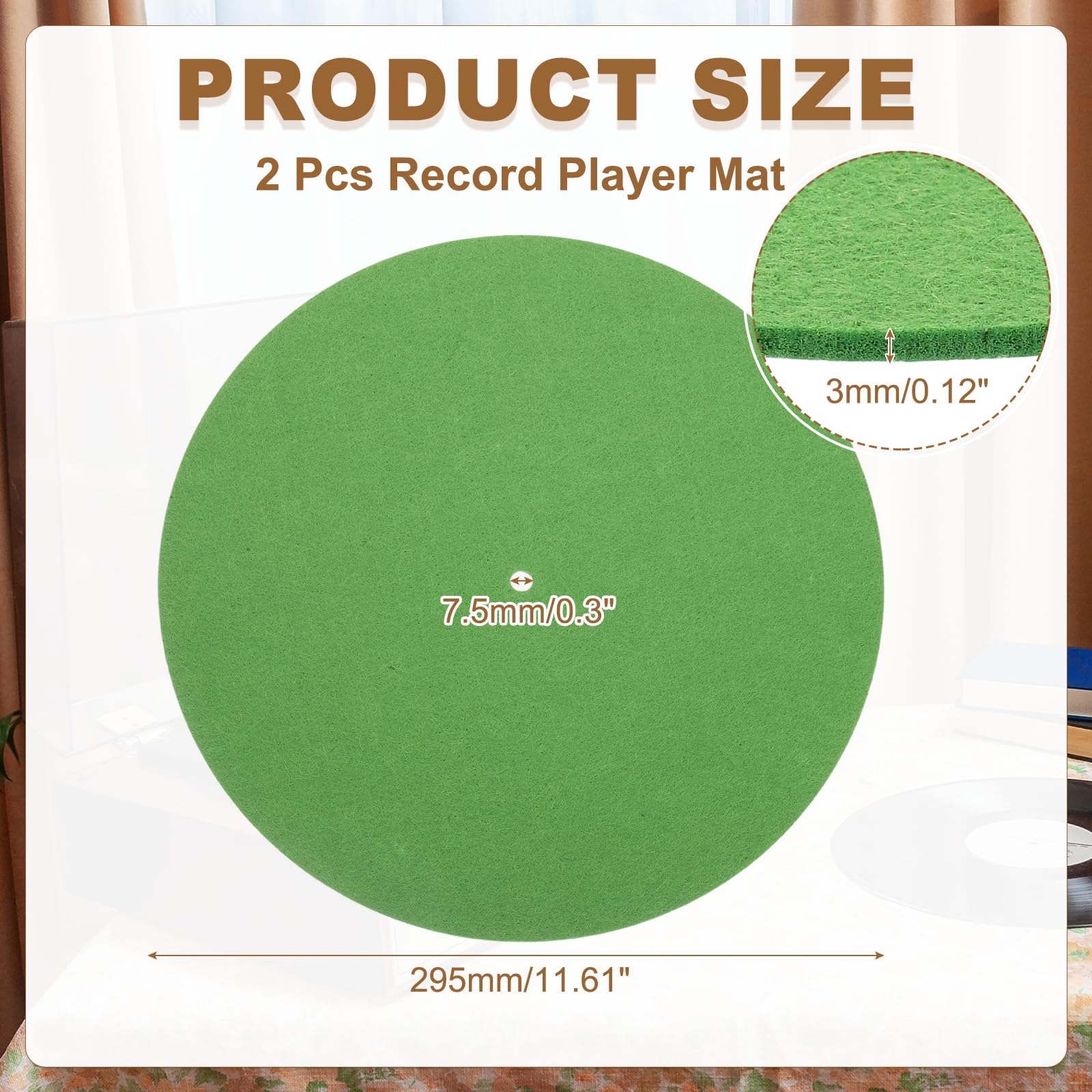 MECCANIXITY 2 Pcs Record Player Mat, 12 Inch Turntable Mat 3mm Felt Turntable Pad for Vinyl Record Player, Green