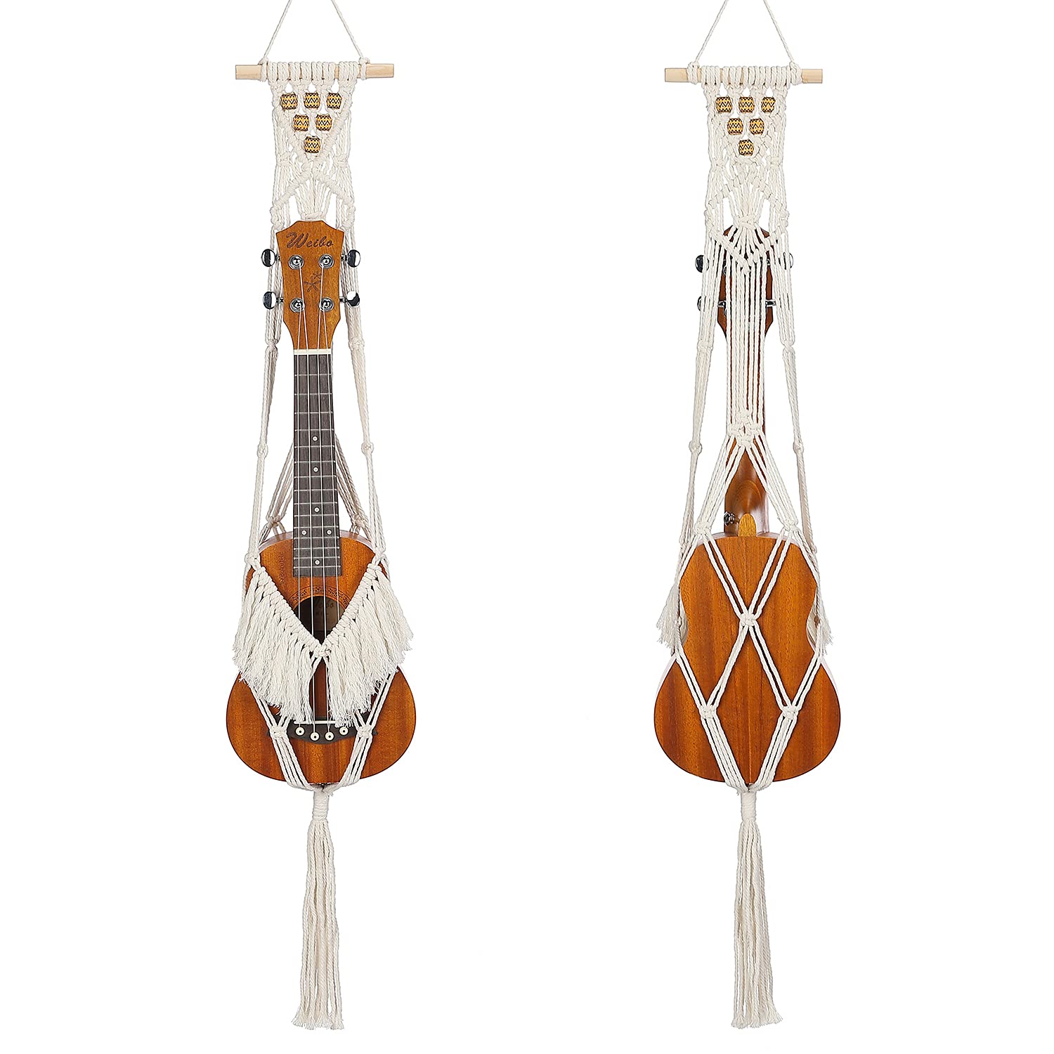 majowir Macrame Ukulele Hanger – Wall Mount Stand Holder for Tenor Ukulele, Decorative Case Alternative