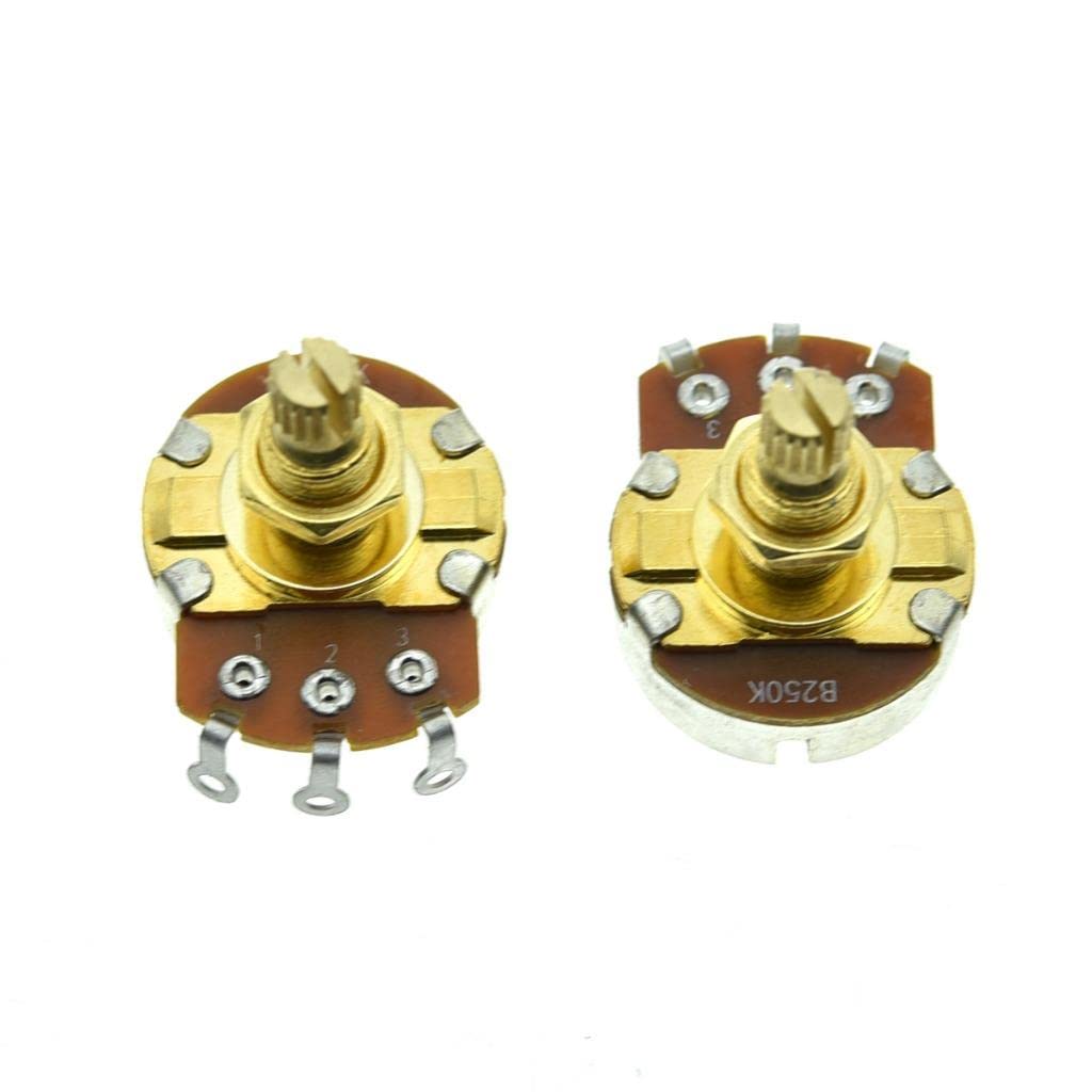 KAISH Pack of 2 Full Size Metric Guitar Bass Pots with 18mm Brass Shaft Linear Taper Potentiometers B250K