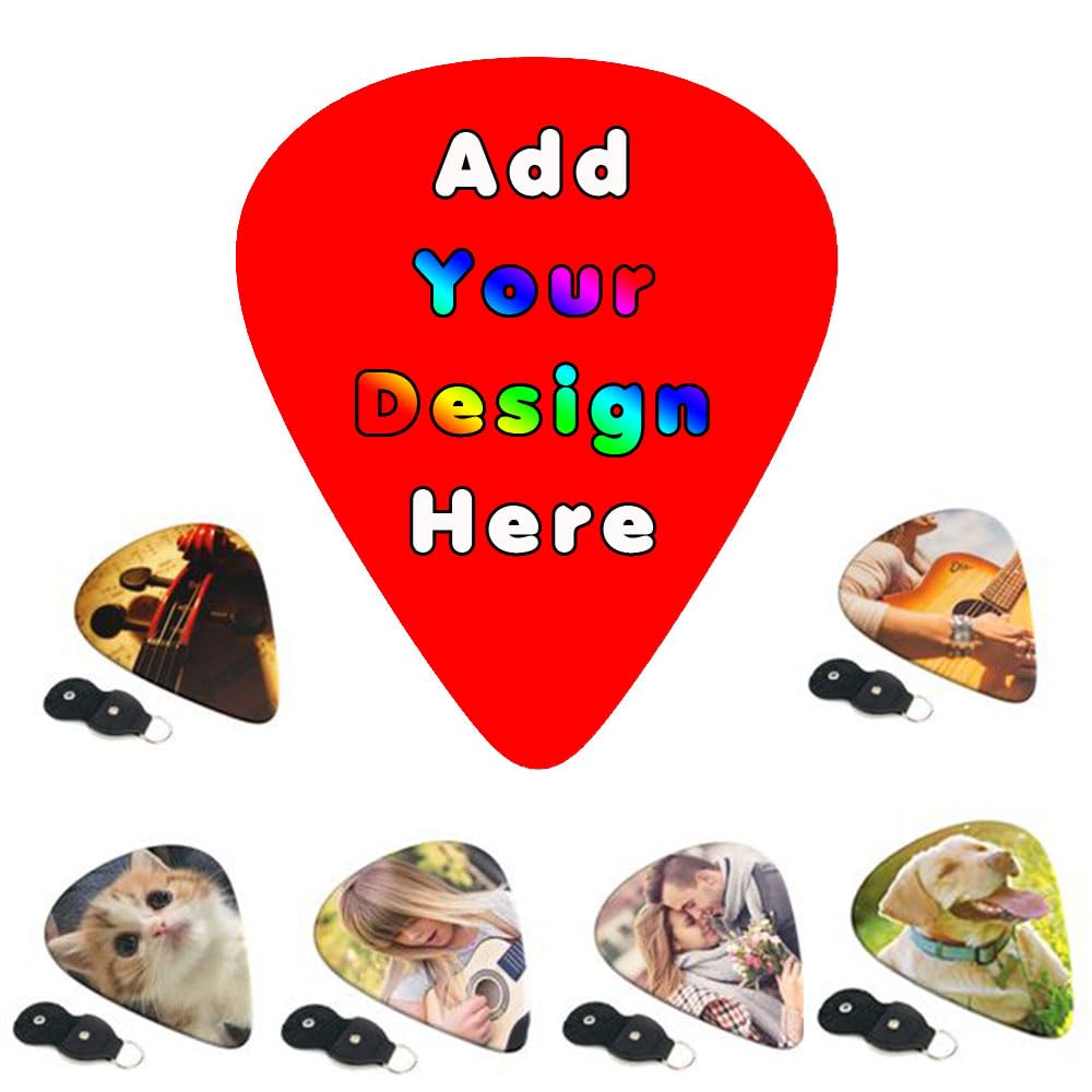PLKIUYT Personalized 6 Pack Guitar Picks Custom Guitar Accessories Gifts Two-Side Print Add Your Picture Logo Text for Dad, Electric Guitar Players, Friends, Red, 0.96mm