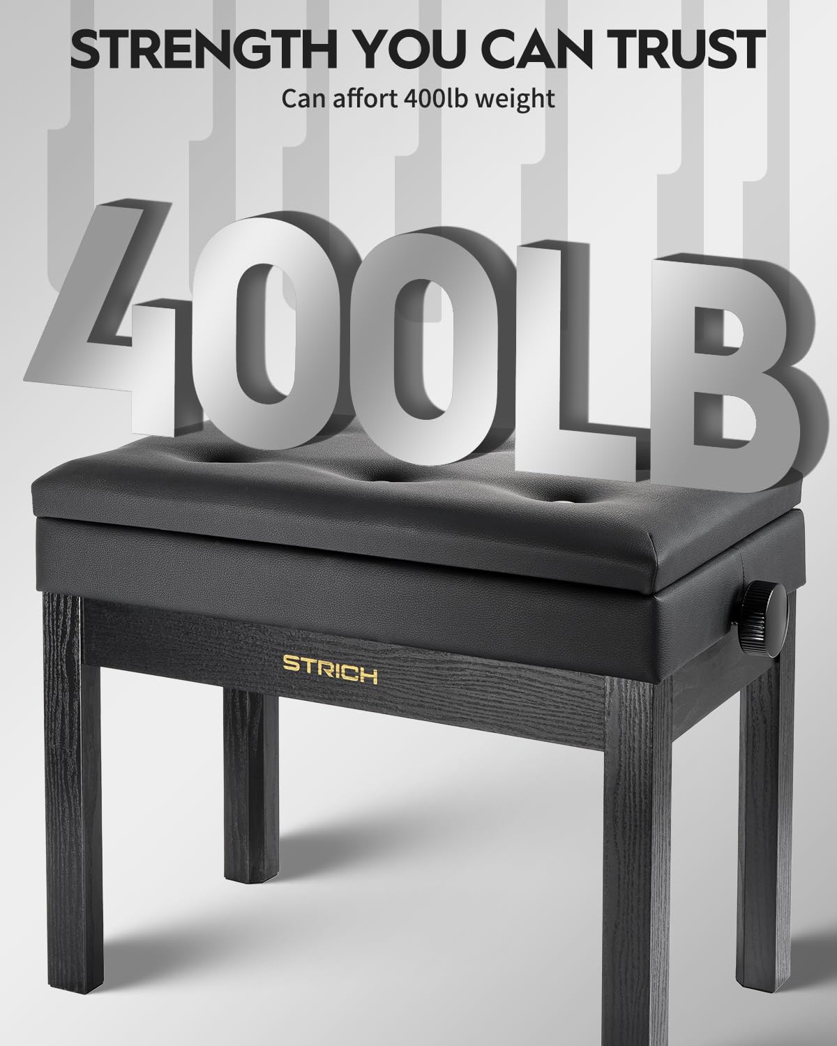 STRICH Adjustable Piano Bench with Storage, Wooden Keyboard Bench with Bookcase Stool Chair Seat with High-Density Sponges Cushion for Piano Shop Music School Studio, Black, SPB-20