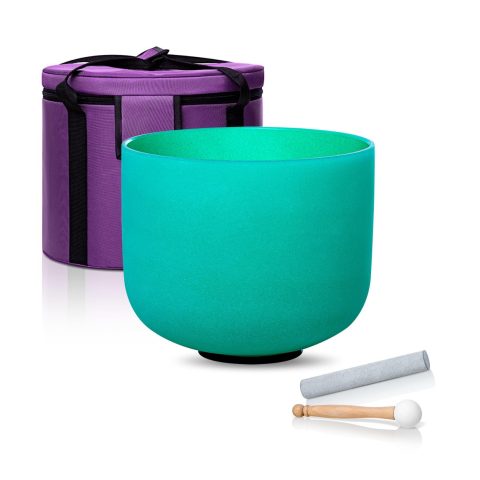 CALM CLANG 8 Inch Green F Note 432hz Heart Chakra Crystal Singing Bowl Healing with Carrying Case and Rubber Mallet Suede Strikers Oring