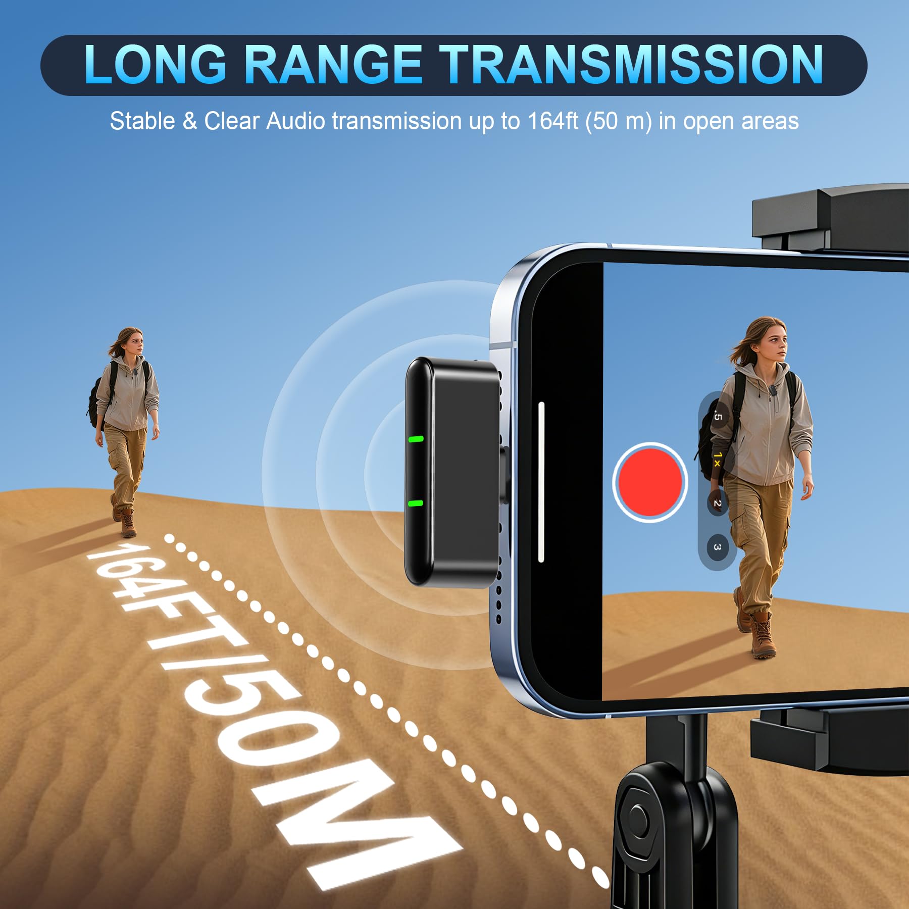 EX Wireless Lavalier Microphone System, Dual Clip-On Mics + Charging Case, 164ft Range Plug-and-Play for iPhone/Android, Advanced Noise Reduction, 48H Runtime-Video Recording, TikTok, YouTube, Black