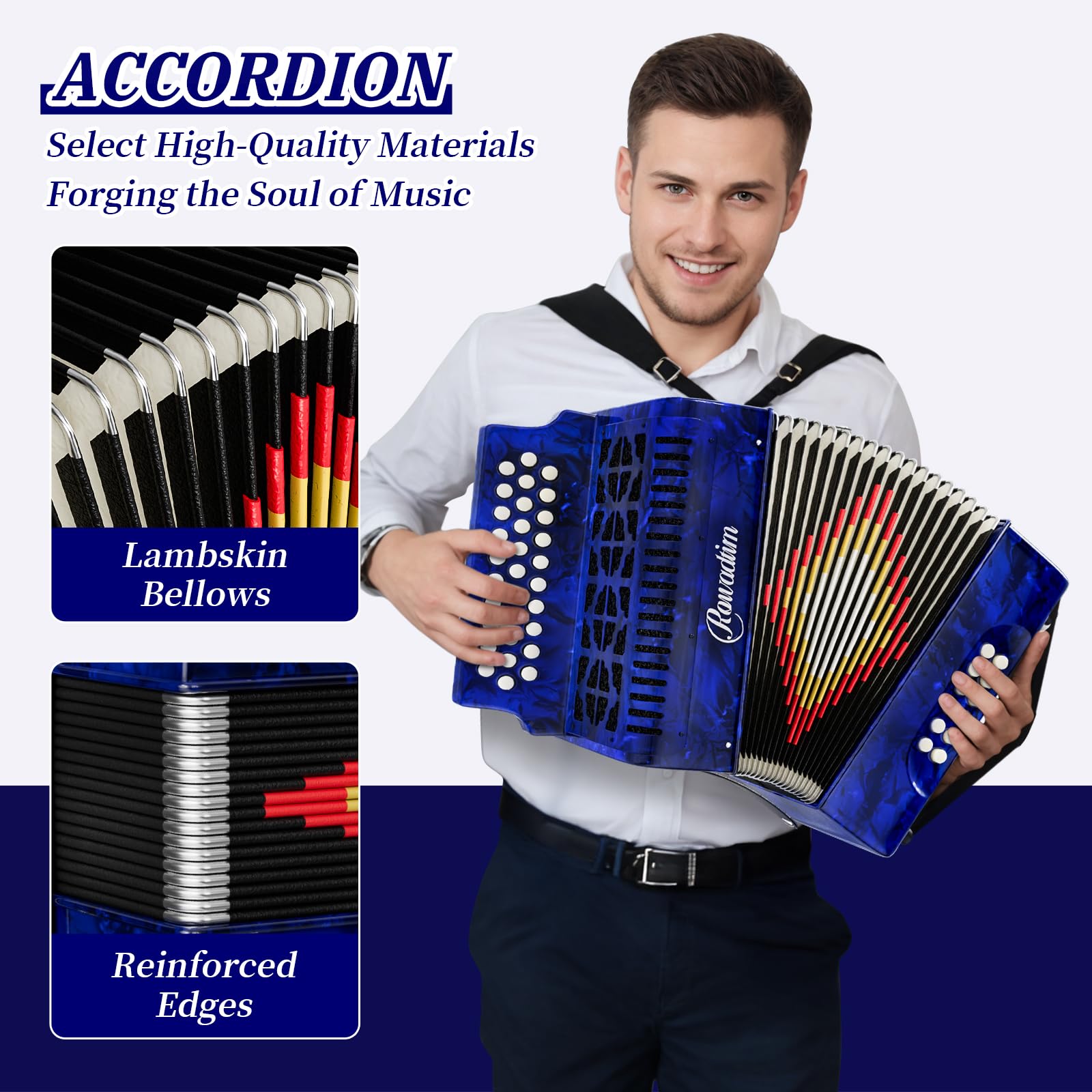 Accordions 31 Key 12 Bass Diatonic F/B/E Accordion Carry Kit (Blue)