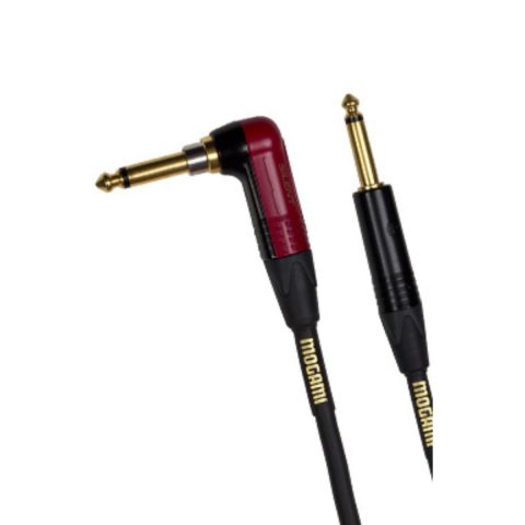Mogami Gold INST Silent R-10 Guitar Instrument Cable, 1/4″ TS Male Plugs, Gold Contacts, Right Angle silentPLUG to Straight Connectors, 10 Foot