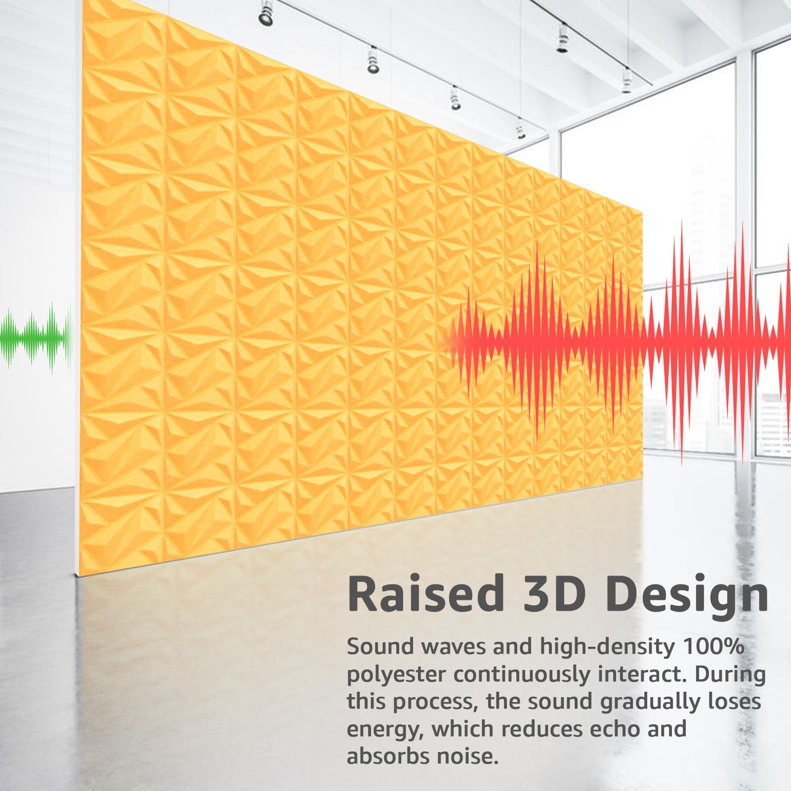Art3dwallpanels Acoustic Panels 20 Pack Soundproof Wall Panels Sound Dampening Panels, 3D Wall Panels Sound Absorbing Panels, 12″ X 12″, Yellow with Tape