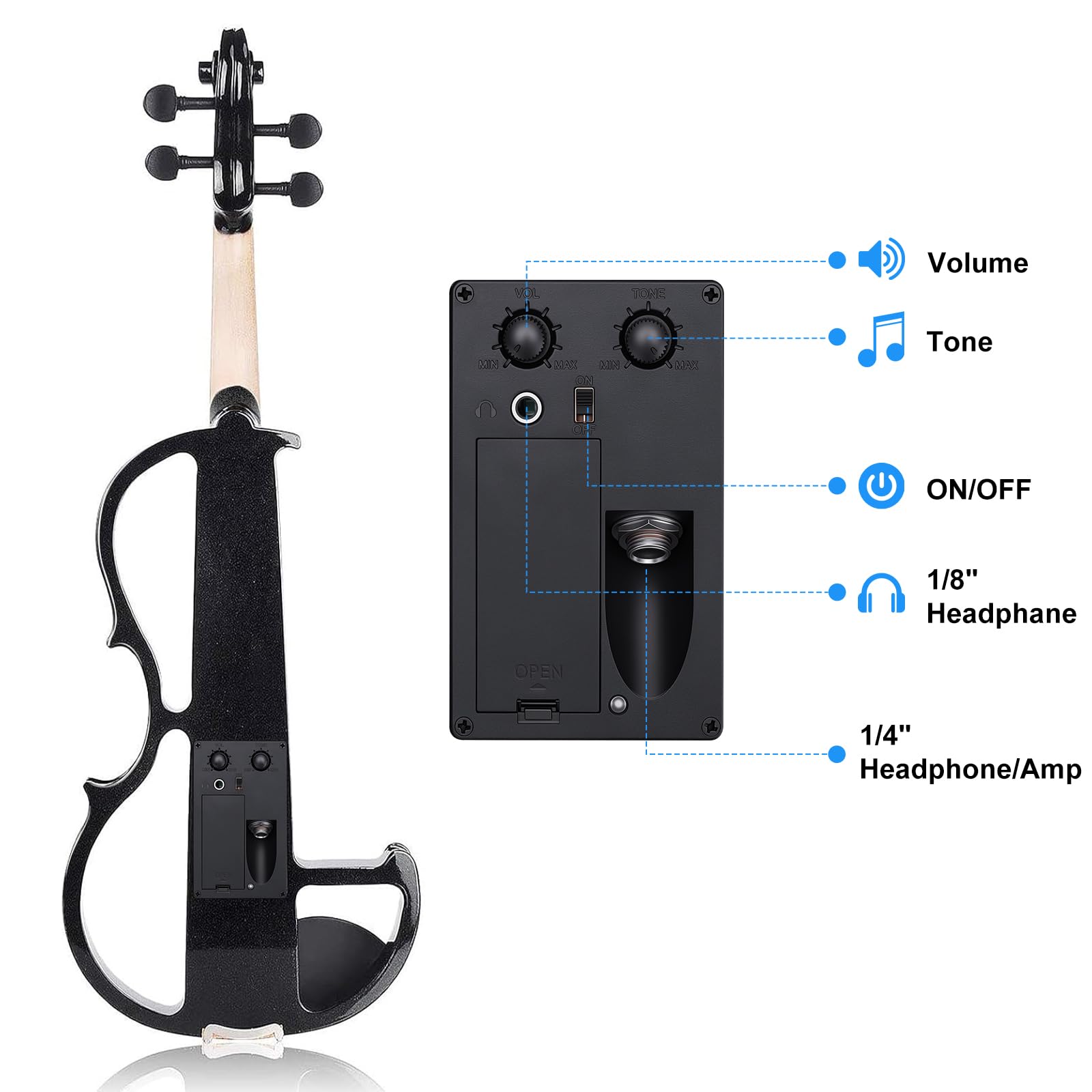 Vangoa Electric Violin 4/4 Full Size Silent Electronic Violin Fiddle, Black