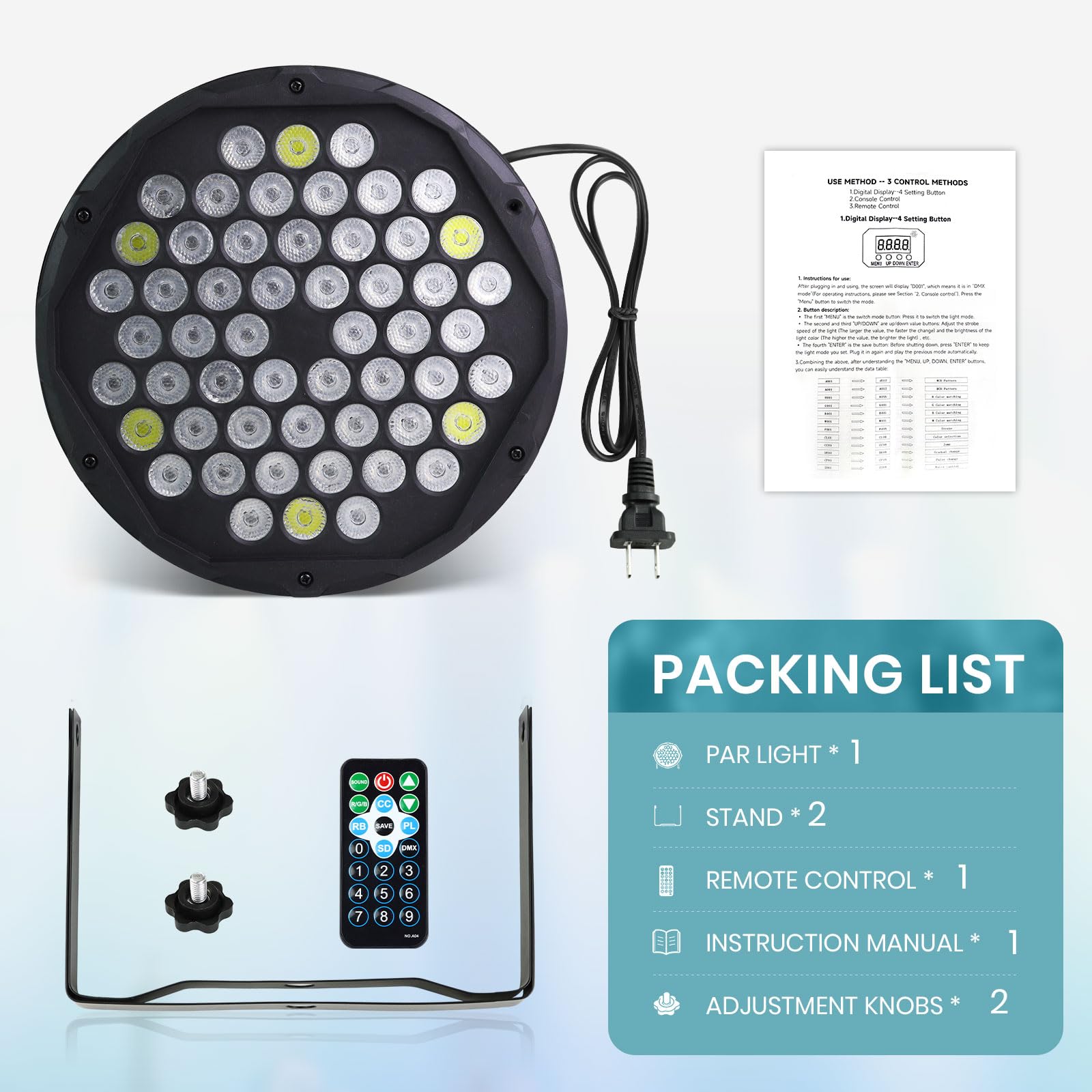 54 LED Stage Lights for Parties, 54W RGBW Par Light with Remote & DMX Mode