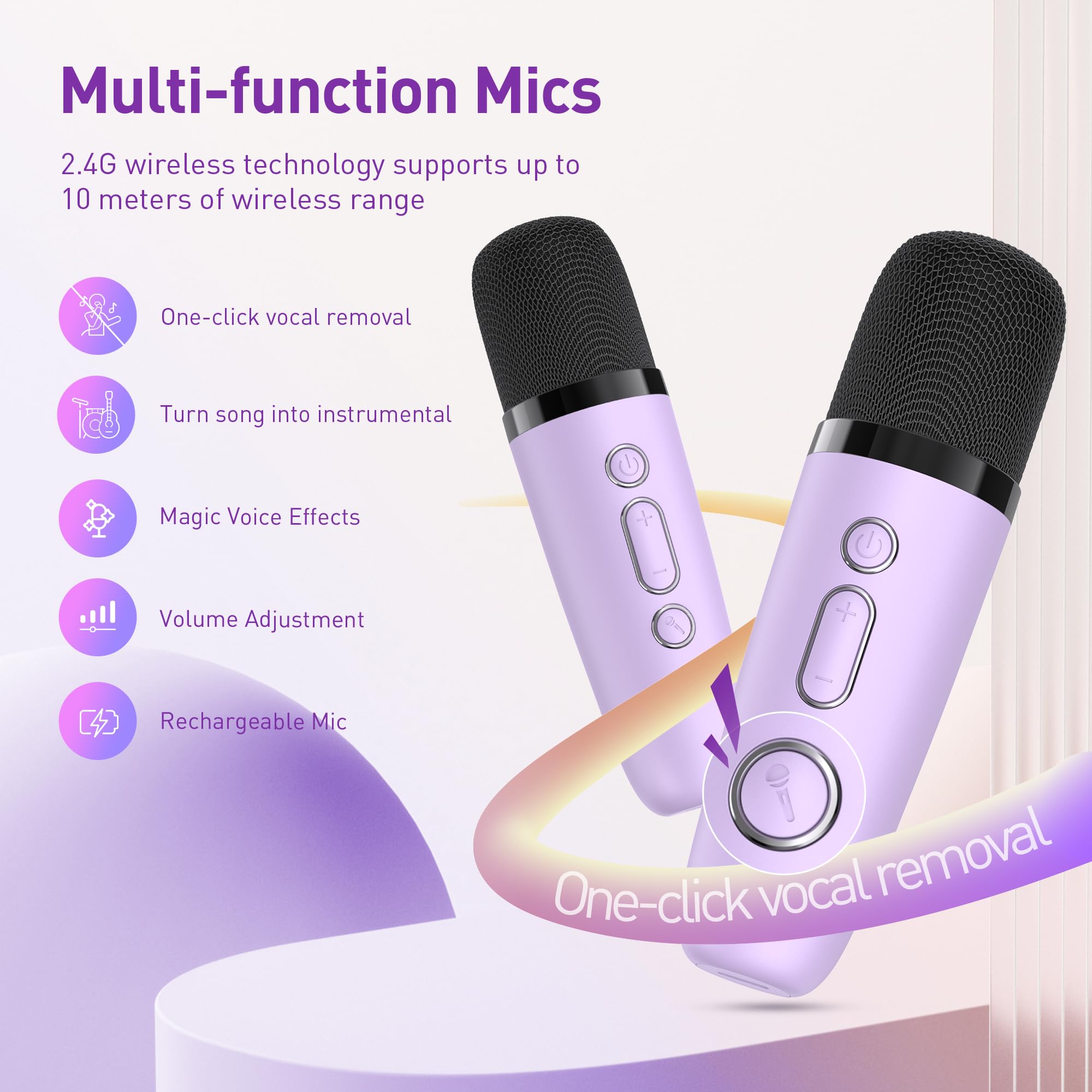 Mini Karaoke Machine: Mini Karaoke Machine with 2 Wireless Karaoke Microphones and Light for Family Home Party – Portable Singing Karaoke Speaker – Stage-subwoofers (Purple)