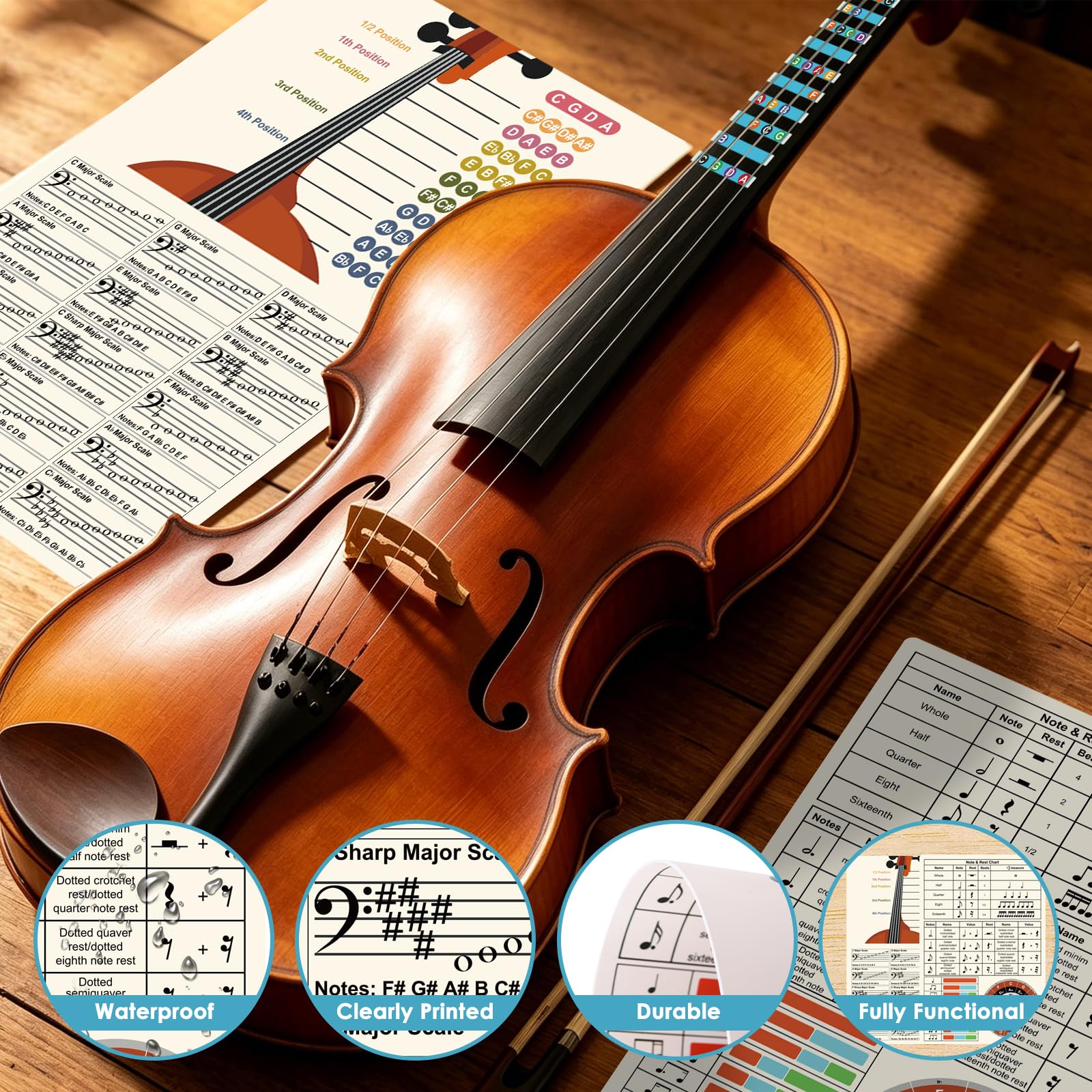 Enjoyard Cello Finger Guide Stickers & Learning PVC Card, 1/2