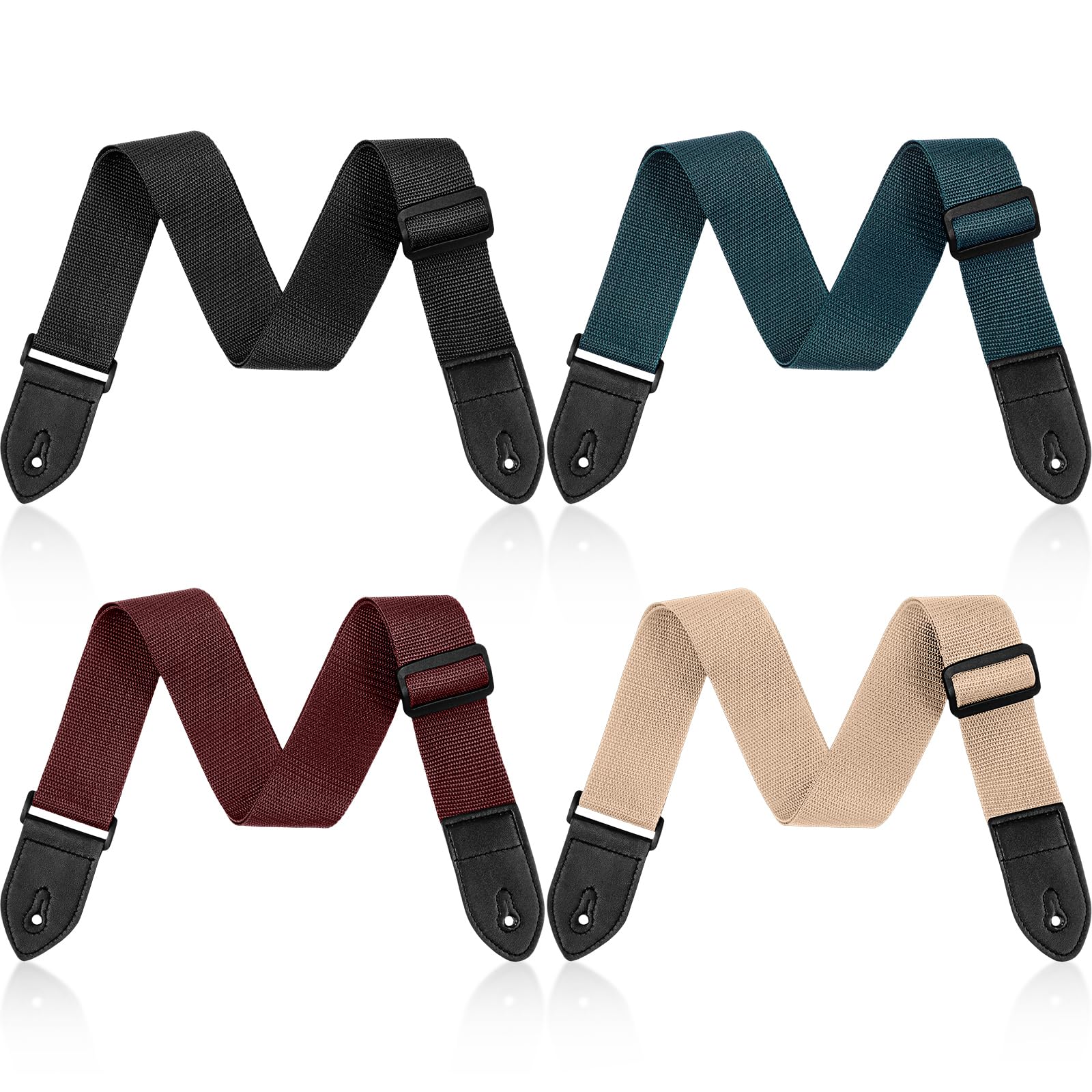 Fiada 4 Pcs Guitar Straps Electric Bass Acoustic Cotton Guitar Straps Adjustable for Musical Instrument Gift(Dark Color,Solid Color Style)