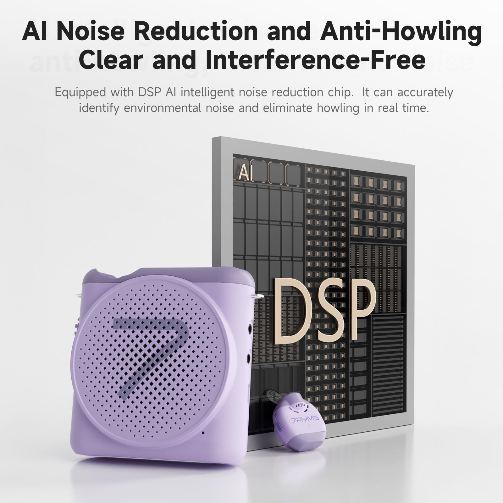 7RYMS WA2 Wireless Voice Amplifier for Teachers with Magnetic Lavalier Mic, Wireless Portable Amplifier with Noise Canceling, Mini Voice Amplifier for Classroom, Meeting, Training, Speech (Purple)