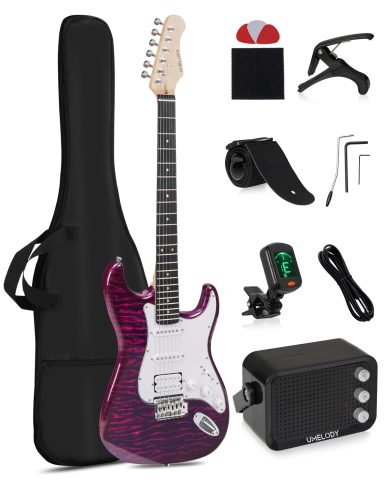 Umelody UST-200 Beginner Electric Guitar Kit HSS Pickup, Versatile 5-Way Switch for Clean to High-Gain Tone, Full-Size ST Style Guitar for Starter & Intermediate Players, Gig Bag (Purple)