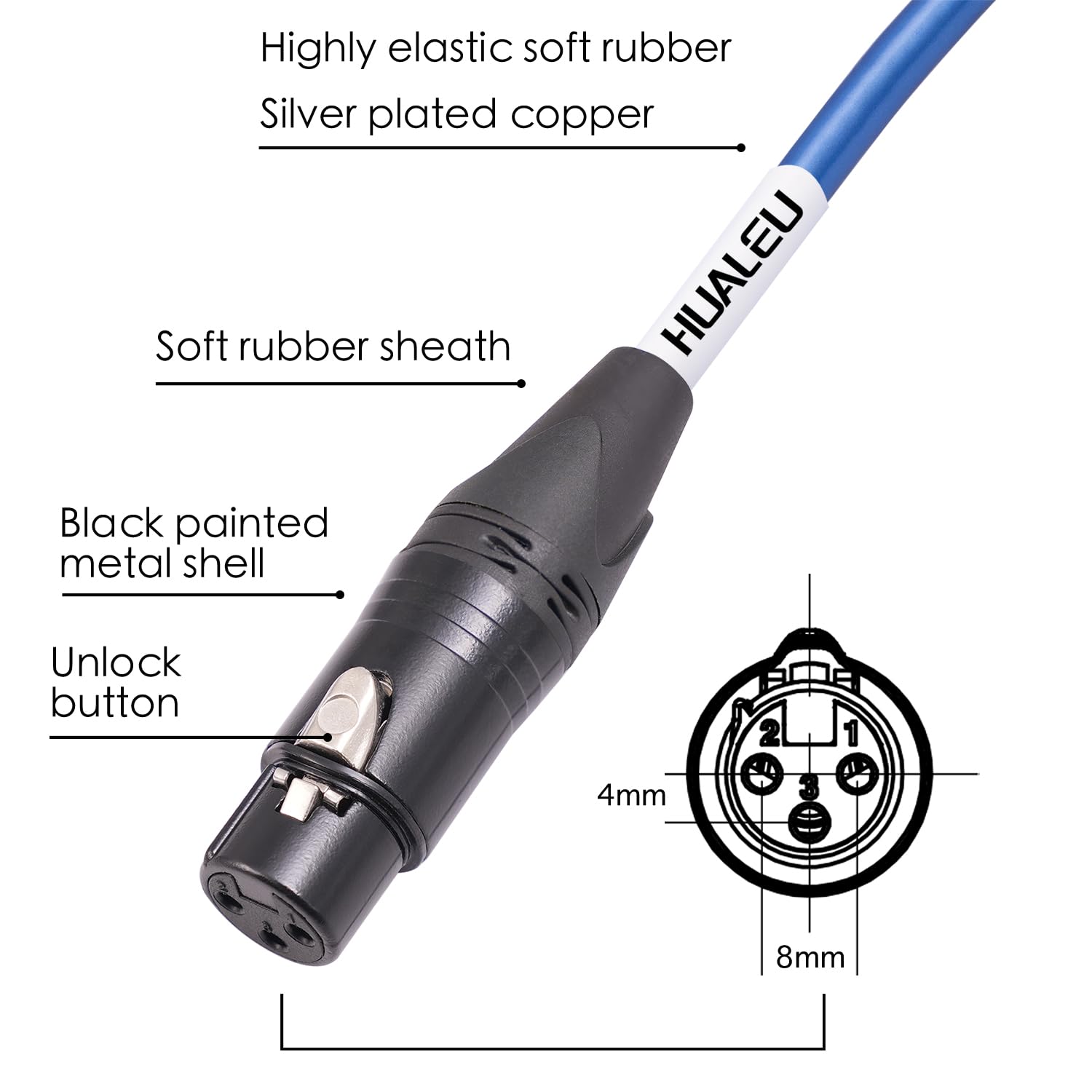 HUALEU 2Pack 1Ft 1/4″ TS Right Angle to XLR Female Cable,XLR Female to 1/4-inch TS Right-Angle Plug Microphone Cable,6N OFC+Silver Plated HI-END Audio Cable for Micphone Mixer