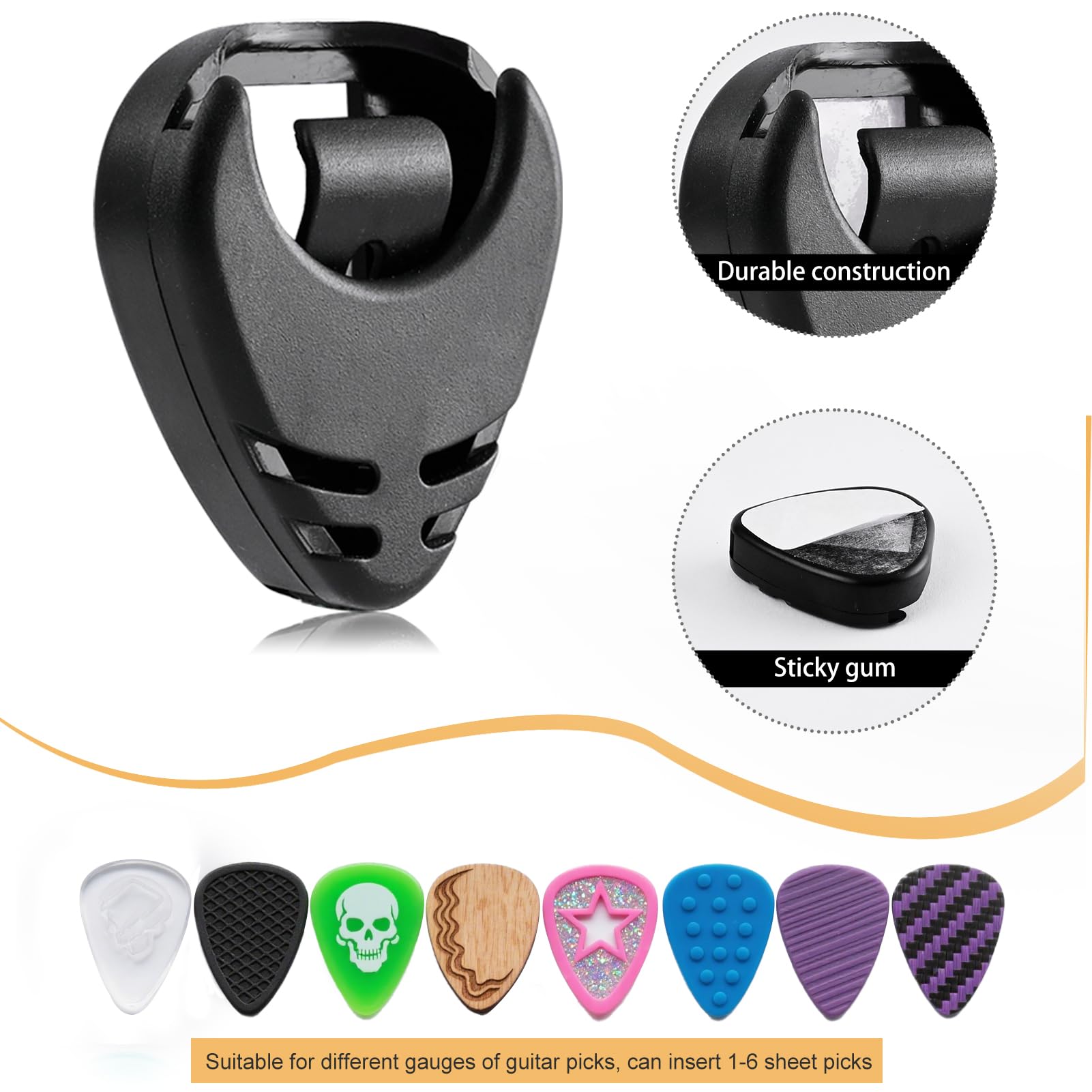 Pick Holder, Stick-on Guitar Pick Holder, Easy to Paste on the Guitar with Adhesive Back, Guitar Accessories, Convenient Picks Placement for Acoustic Guitar Bass Ukulele (7 Pack)