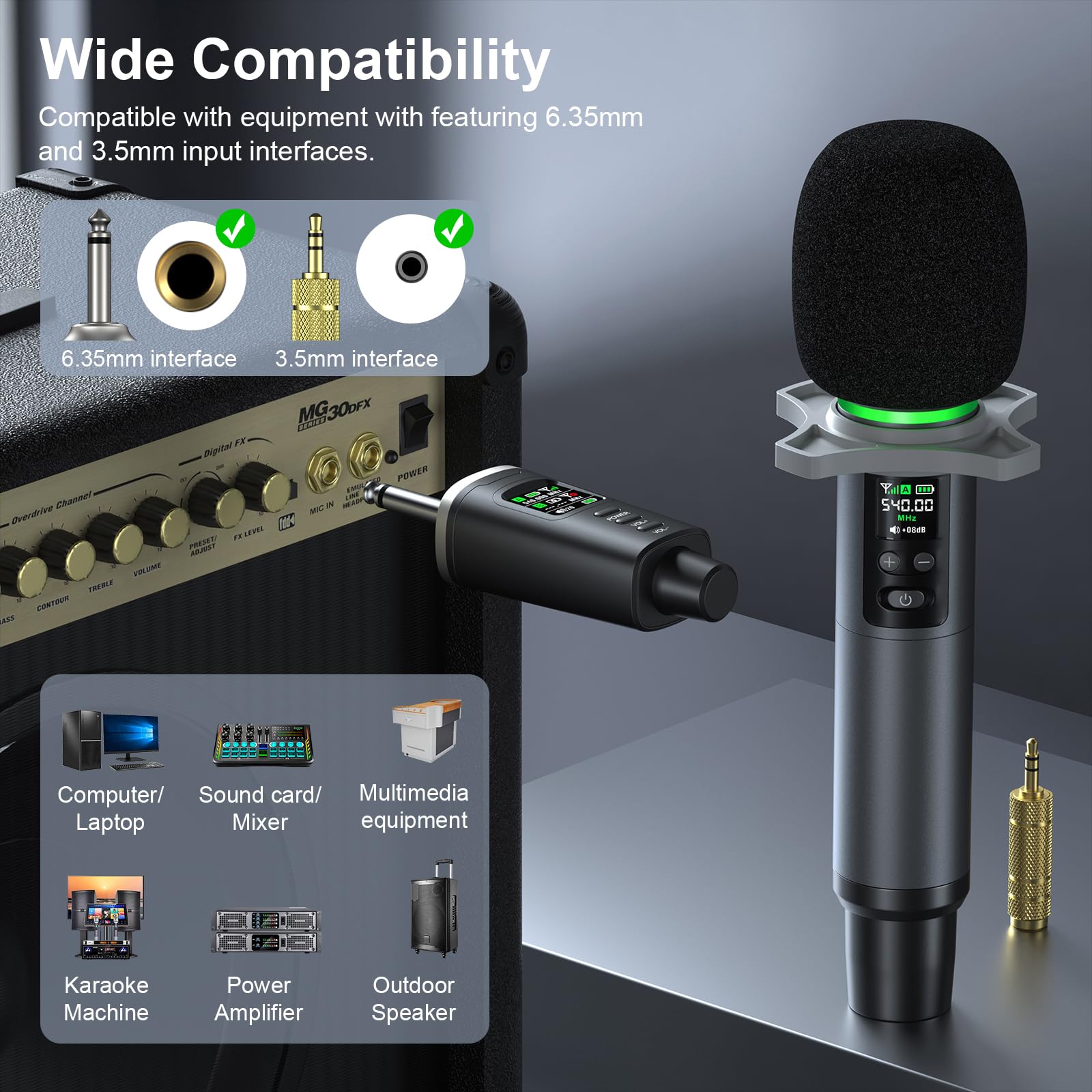 Aokeo Wireless Microphone, AK-22P Metal Wireless Mic Set with Case, Handheld Cordless Dynamic Microphones for Singing, Karaoke, Church, DJ, 130ft Range