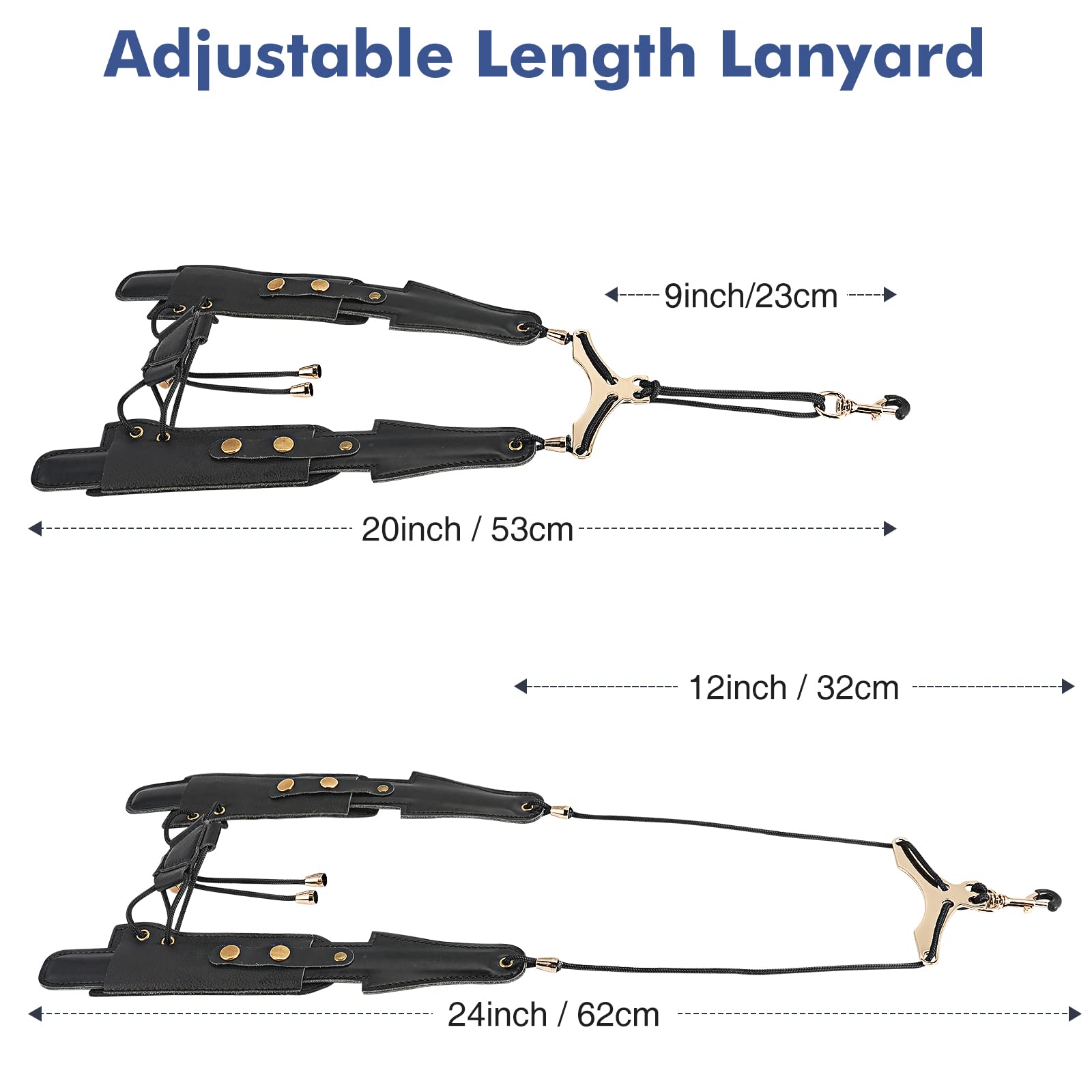POGOLAB Saxophone Shoulder Strap, Double Shoulder Leather Adjustable Sax Strap with Metal Beam & Sturdy Adjuster, Reduce Neck Stress, Good Comfort, for Alto/Tenor/Baritone/Soprano Saxophone