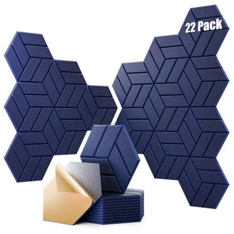 OTUOER 22Pcs Acoustic Panels with Self-adhesive, 12″X 10″X 0.4″ Sound Proof Foam Panels for Walls, Hexagonal Soundproof Wall Panels High Density, Sound Panels for Home Studio Office (Dark Blue)