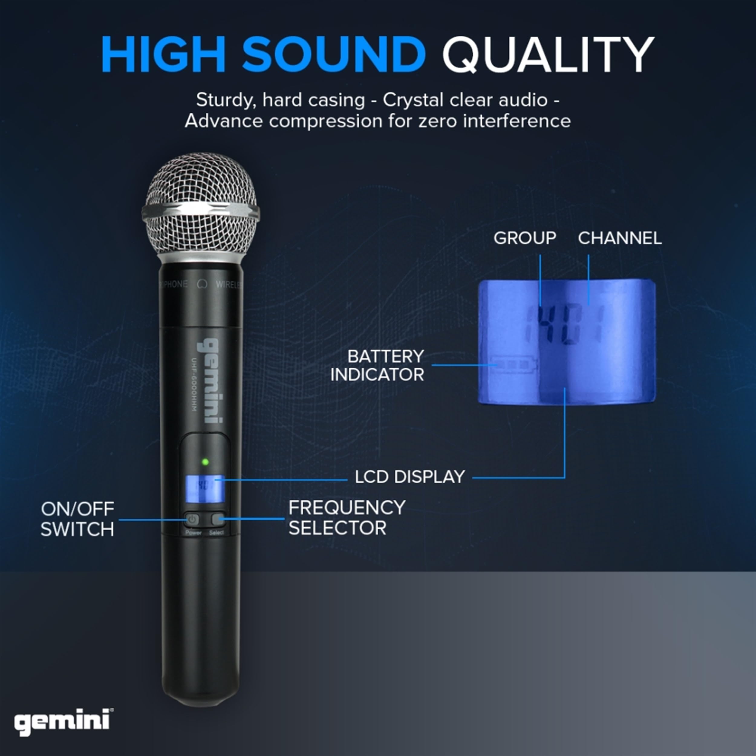 Gemini UHF Dual Wireless Handheld Microphone System (UHF-6200M)