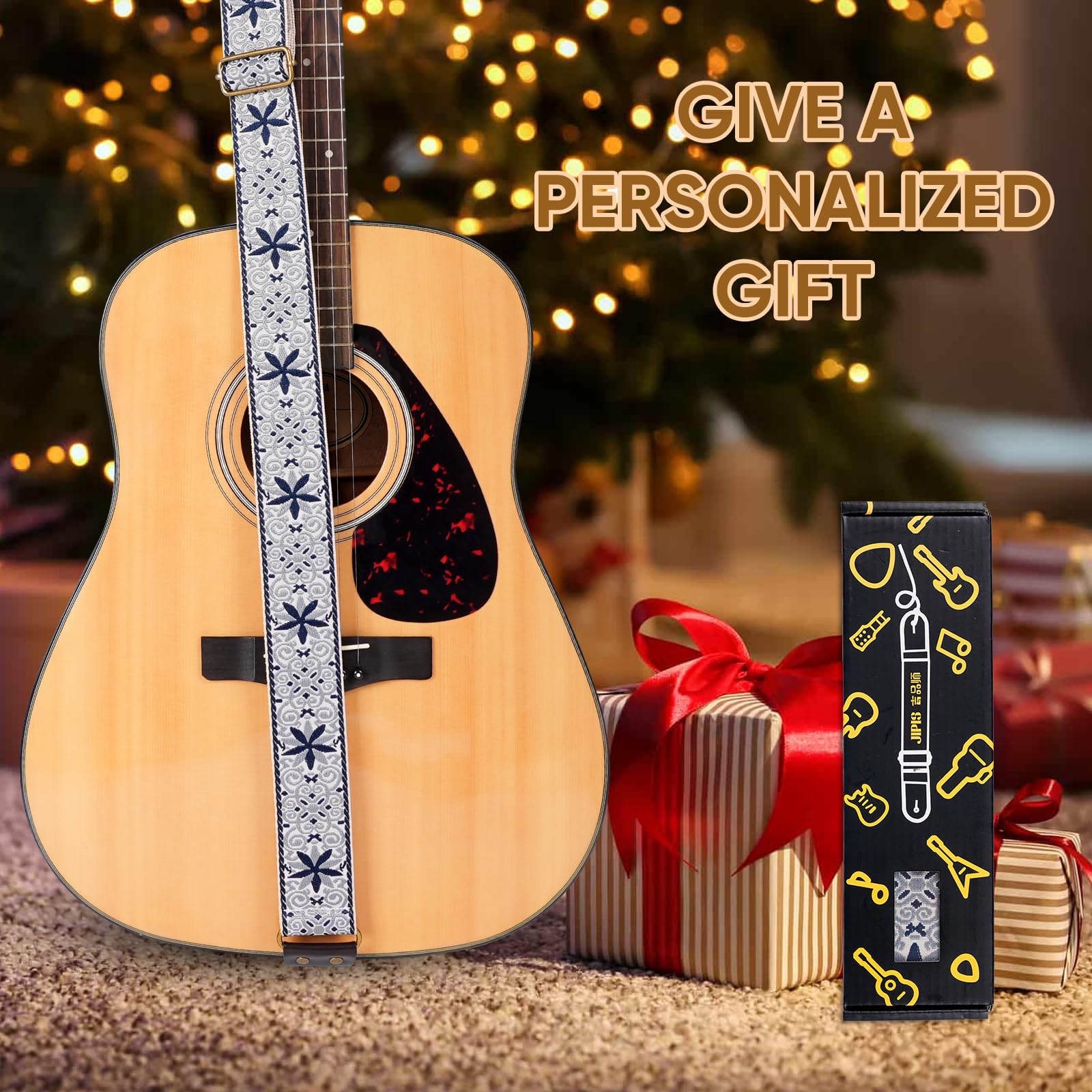 JIPIS Guitar Strap for Acoustic/Electric Guitars/Bass,with Free 1 Head strap, 2 Anti Slip Buckles, 3 Guitar Picks (GS-89-1 Petal Blue)