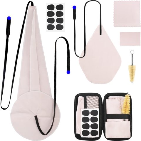 Saxophone Cleaning Kits with Case for Sax and Clarinet Flute Trumpet Instruments,8PCS Saxophone Mouthpiece Cushion,Mouthpiece Brush Microfiber Cleaning Cloth（Beige）