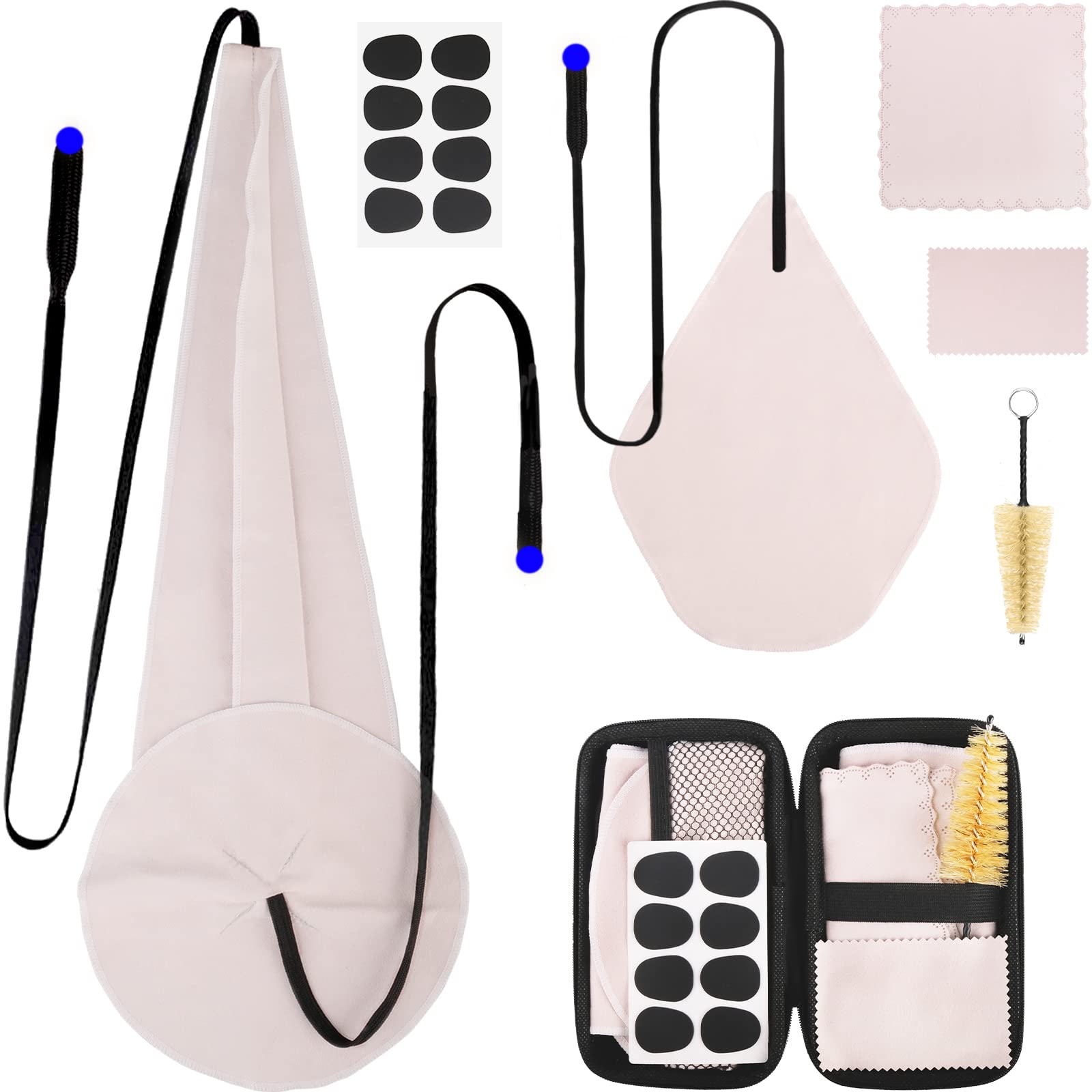 Saxophone Cleaning Kits with Case for Sax and Clarinet Flute Trumpet Instruments,8PCS Saxophone Mouthpiece Cushion,Mouthpiece Brush Microfiber Cleaning Cloth(Beige)