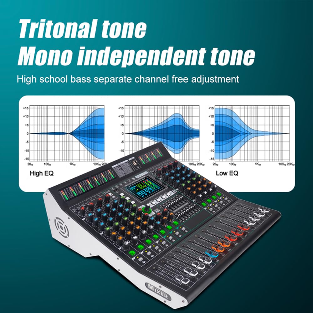 Yamnweo GF8PRO Multifunction 8 Channel Audio Mixer, LCD Color Screen, Supports Multi-Effect Audio Processing, Built-in 7 Band Equalizer and 99 Reverb DJ Mixer for Performance and Studio (GF8 FBM)