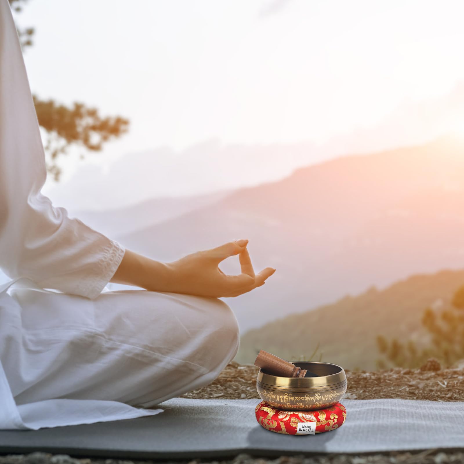 Kmise Tibetan Singing Bowls Set- Handmade in Nepal Meditation Sound Bowls for Yoga, Meditation, Mindfulness, Healing and Chakra Balancing, Stress Relief (5’,Ganesha)