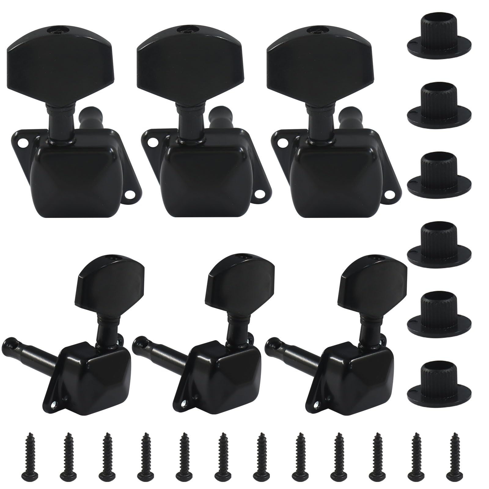 Hordion 6pcs Semi-closed Guitar String Tuning Pegs Tuners, 3L 3R, Black