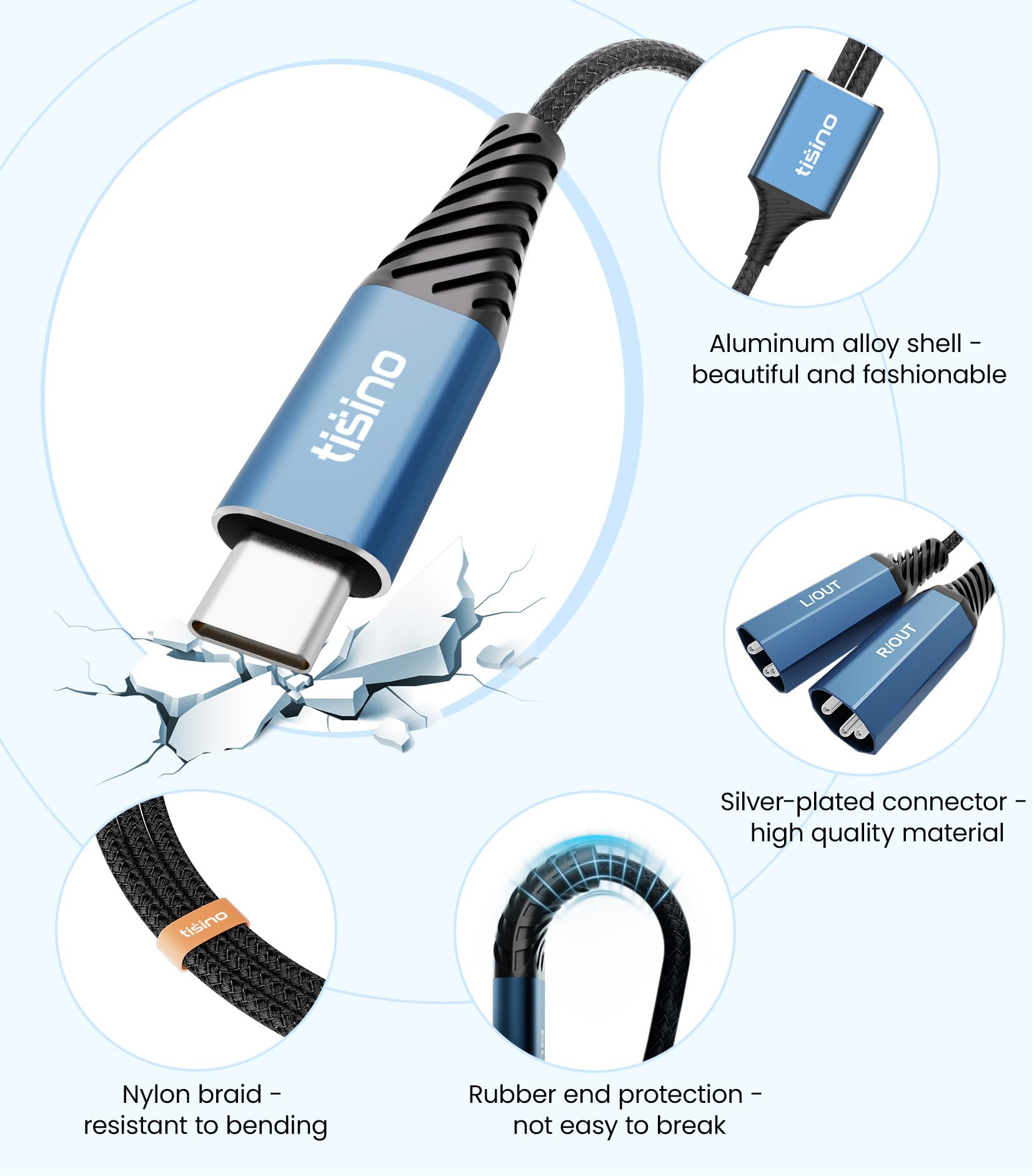 Tisino 2 Male XLR to USB C Stereo (L/R) Power Amplifier Cable, 6.6ft/2m