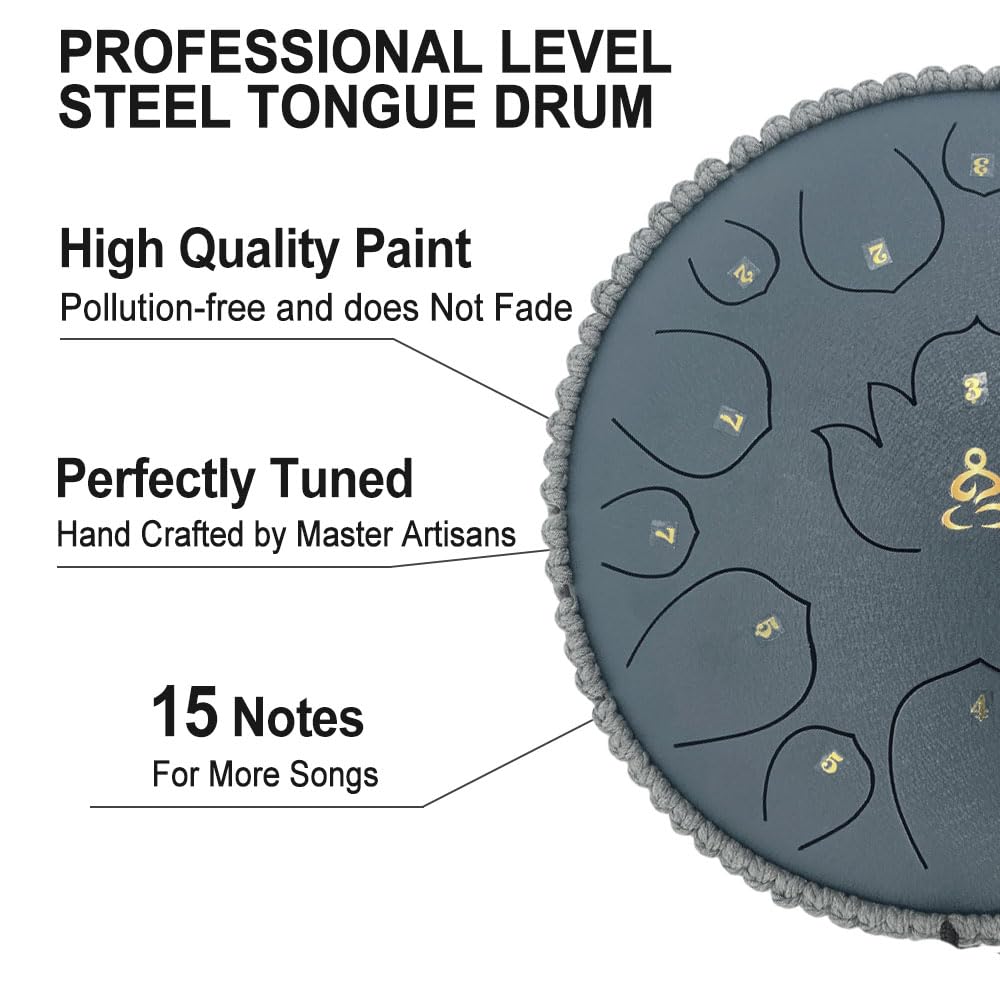 ModouString Rain Drum for Outside Garden,13 Inches 15 Notes Steel Tongue Drum with Mallets & Carry Bag Musical Instrument for Adults D Major