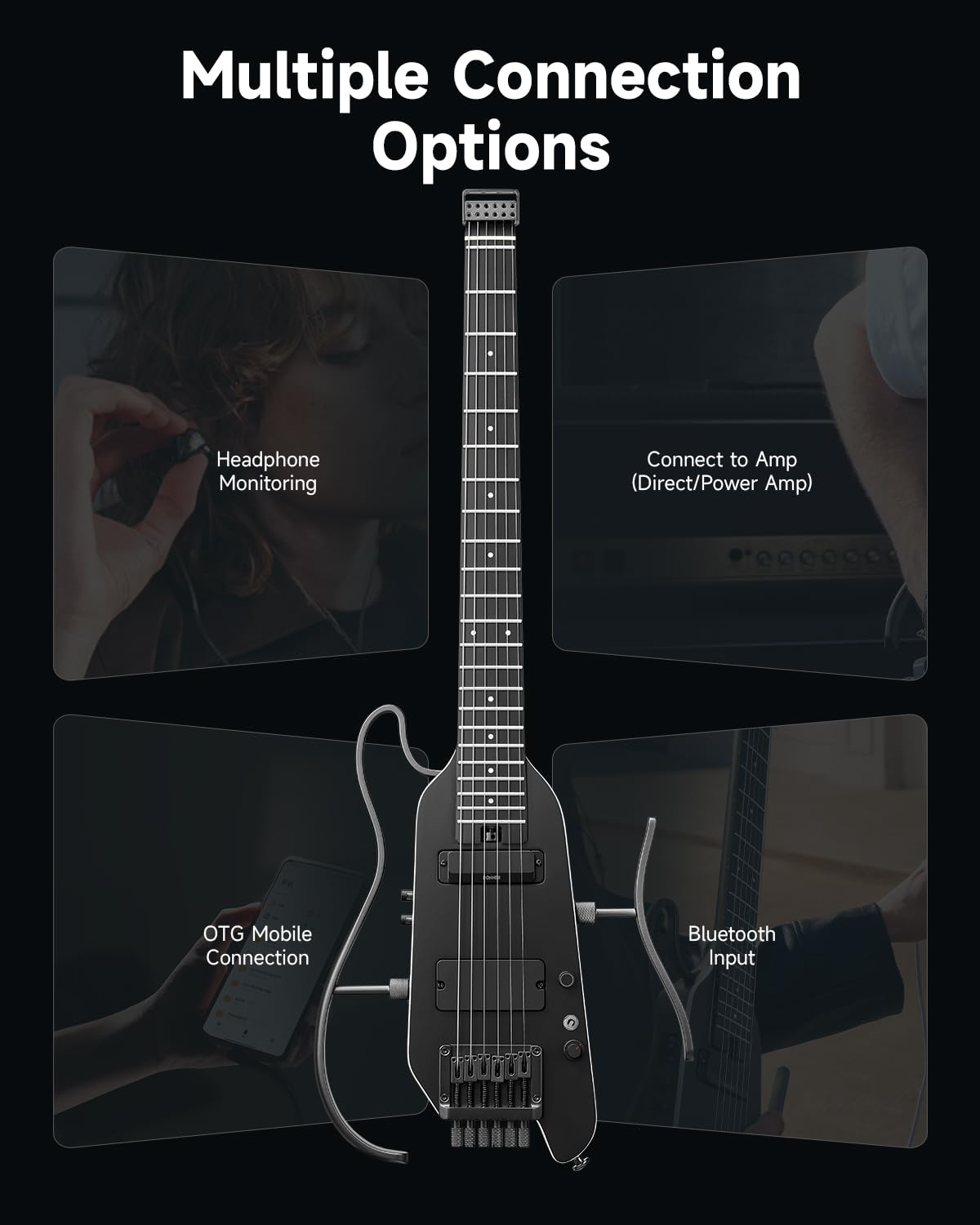 Donner HUSH X PRO Electric Guitar Kit – Smart Travel Guitar with Dozens of Preset Combinations, 7 Tone Sim Options, Black
