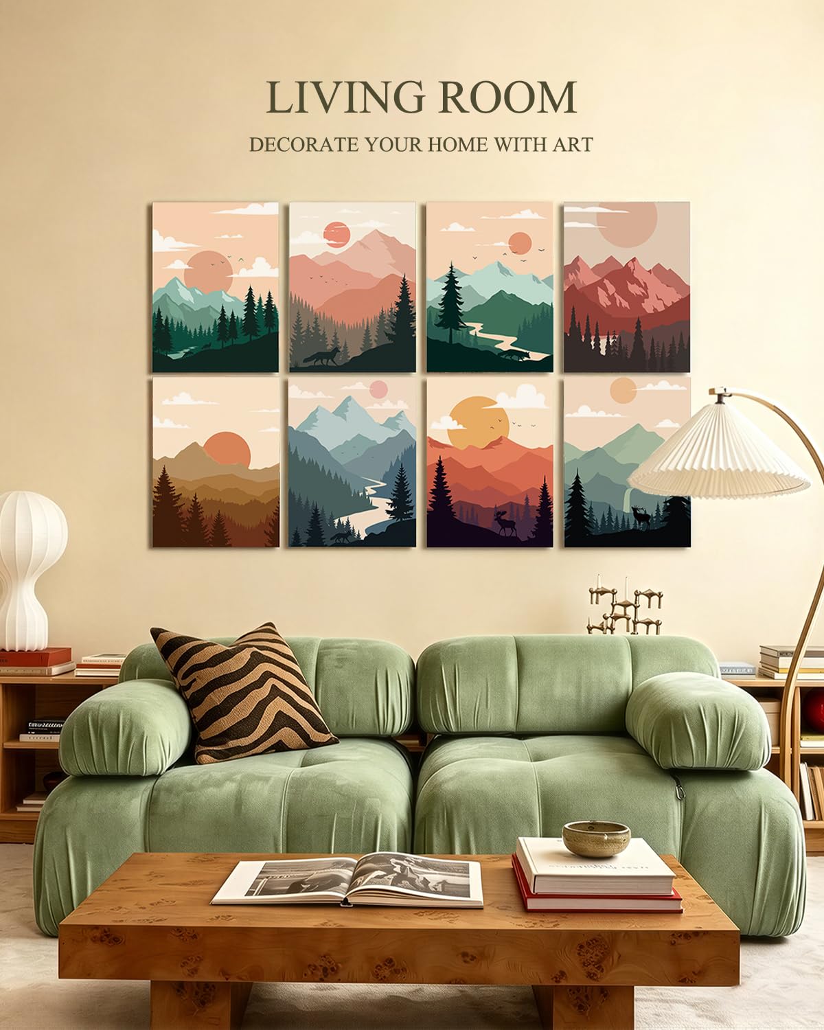InSimSea Acoustic Art Wall Panels, Minimalist Boho Mountain, 48x32in