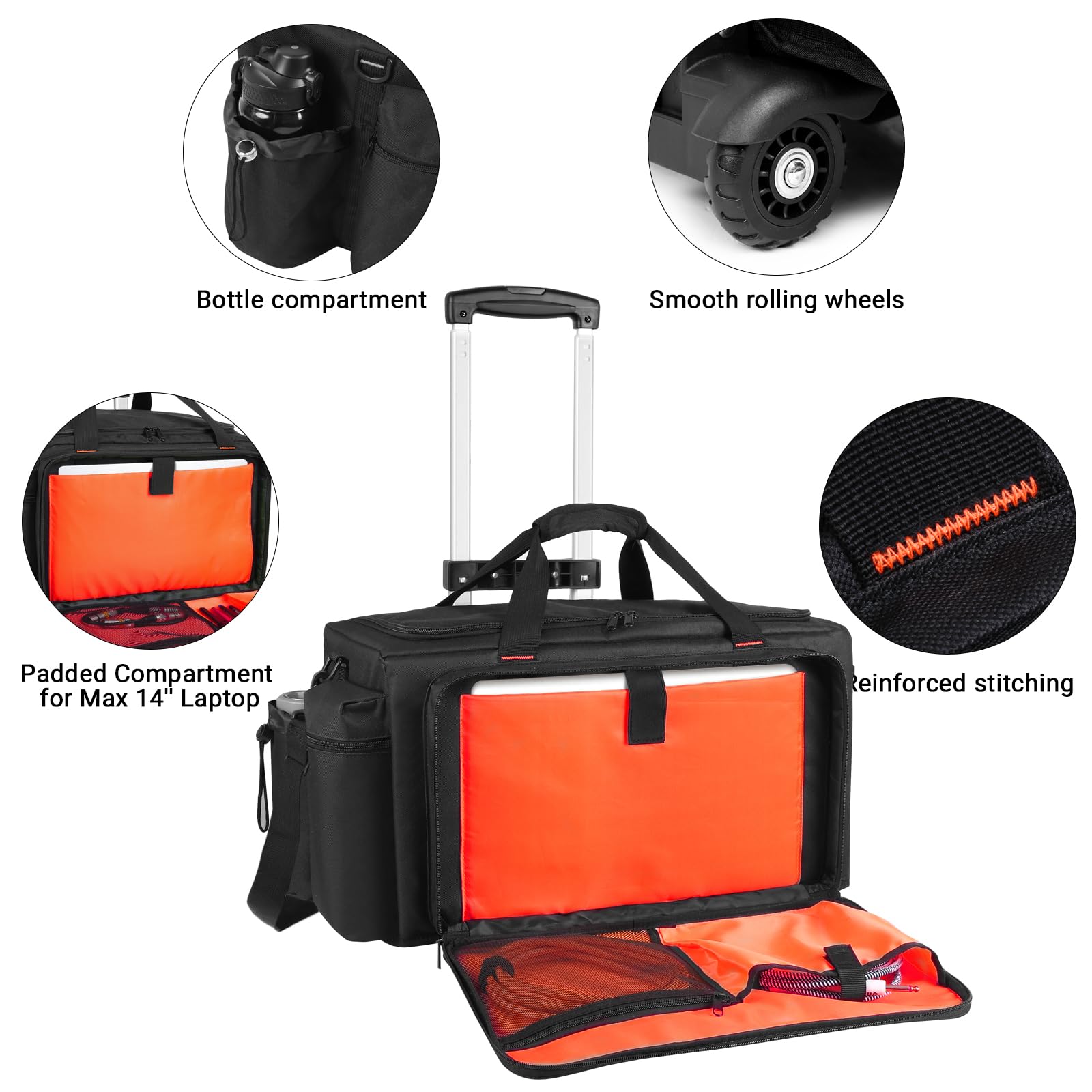 Timoxi Large Rolling DJ Bag Built-in hard plastic With Detachable Trolley