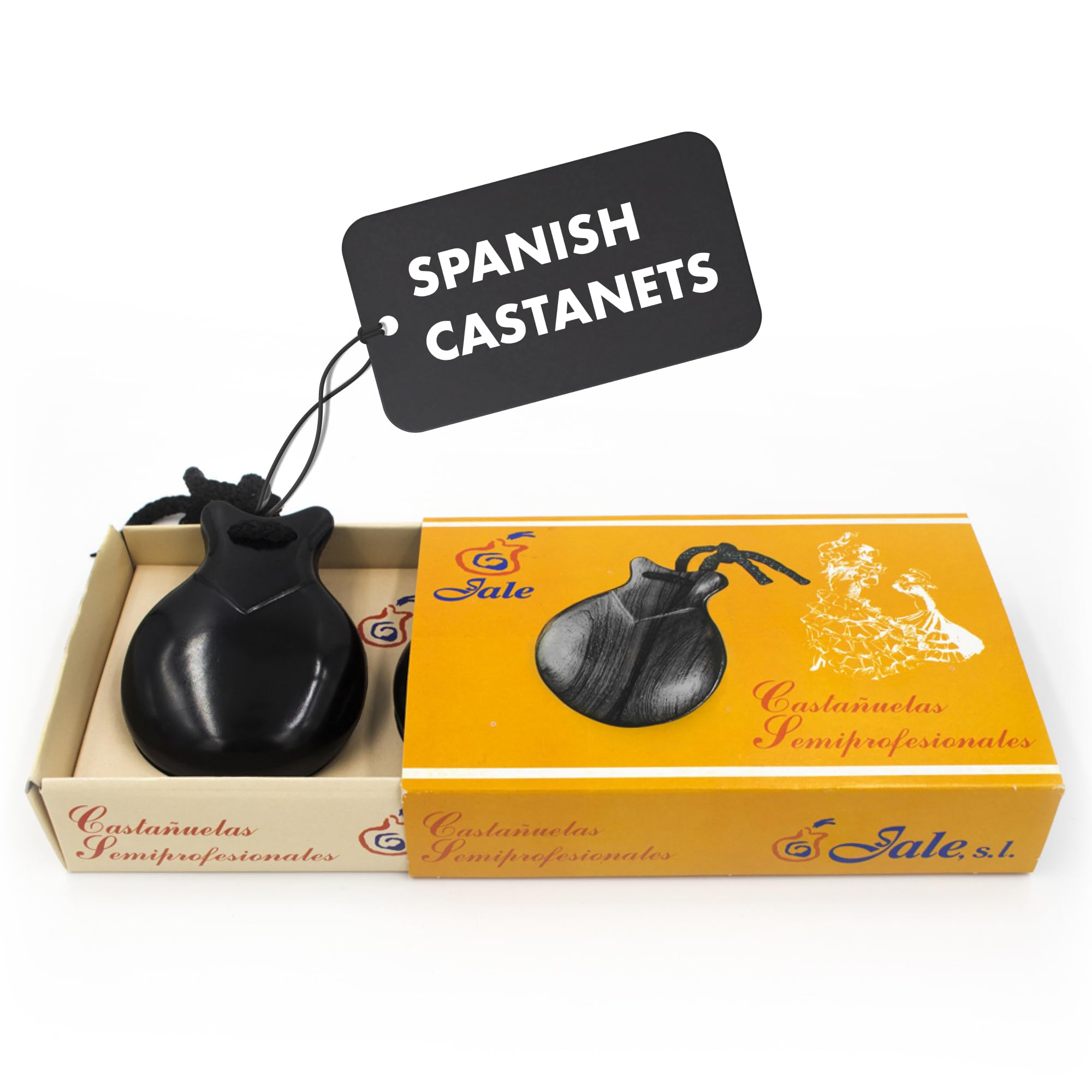 Jale Pollopas Flamenco Castanets, Black Plastic Spanish Castanets for Teens and Small Hands, Beginner Castañuelas by Ole Ole Flamenco