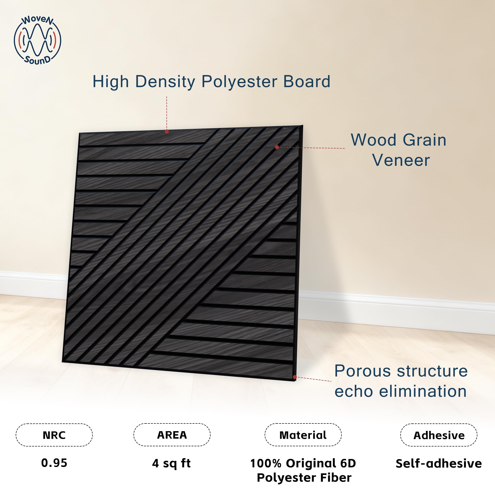 WoveN SounD Acoustic Wall Panels, Black Oak, 8 Pack, 23.6×23.6 in