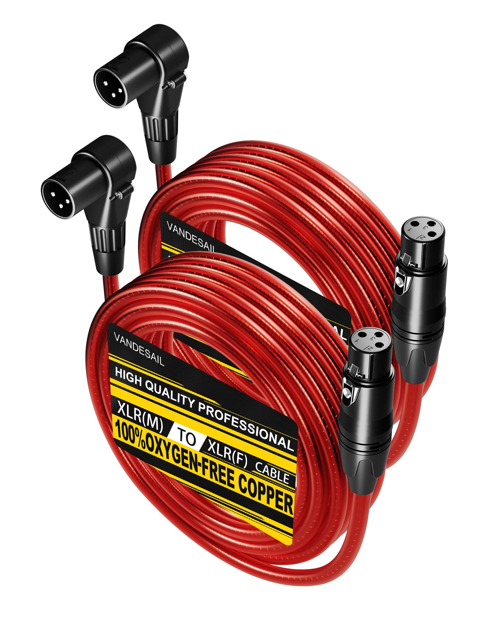 VANDESAIL XLR Cables Right Angle 25ft XLR Cable Microphone Cable 2 Pack Male to Straight Female Mic Cord 3 Pin for Speakers Audio Interface Pro Camcorders DSLR Video Cameras Recording Red