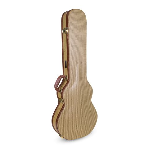 Crossrock Hardshell Arch Top Wood Case fits Les Paul Electric Guitars-Vinyl Tweed(CRW600LTW)